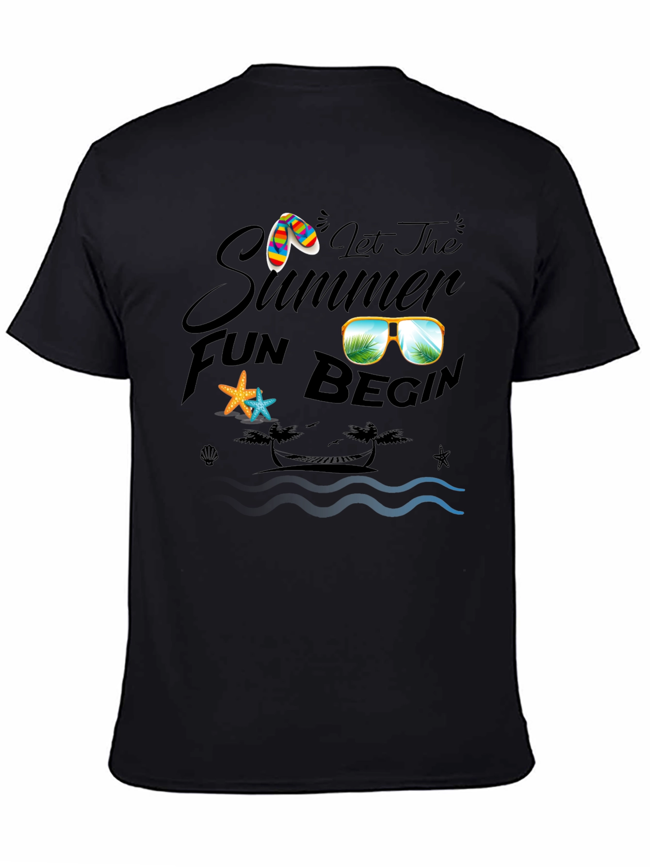 Summer Fun Graphic Tee - Black Cotton Casual T-Shirt
