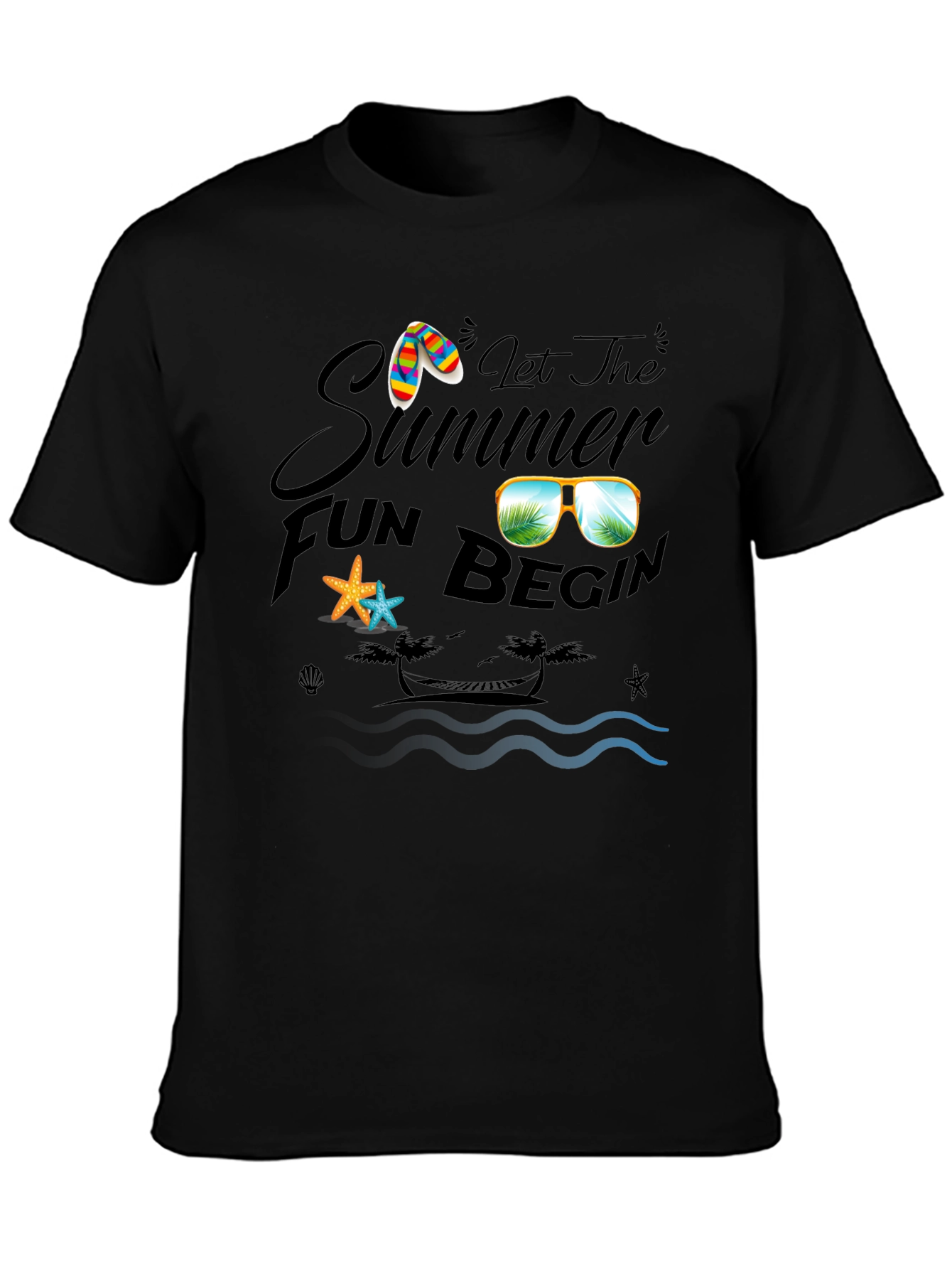 Summer Fun Graphic Tee - Black Cotton Casual T-Shirt