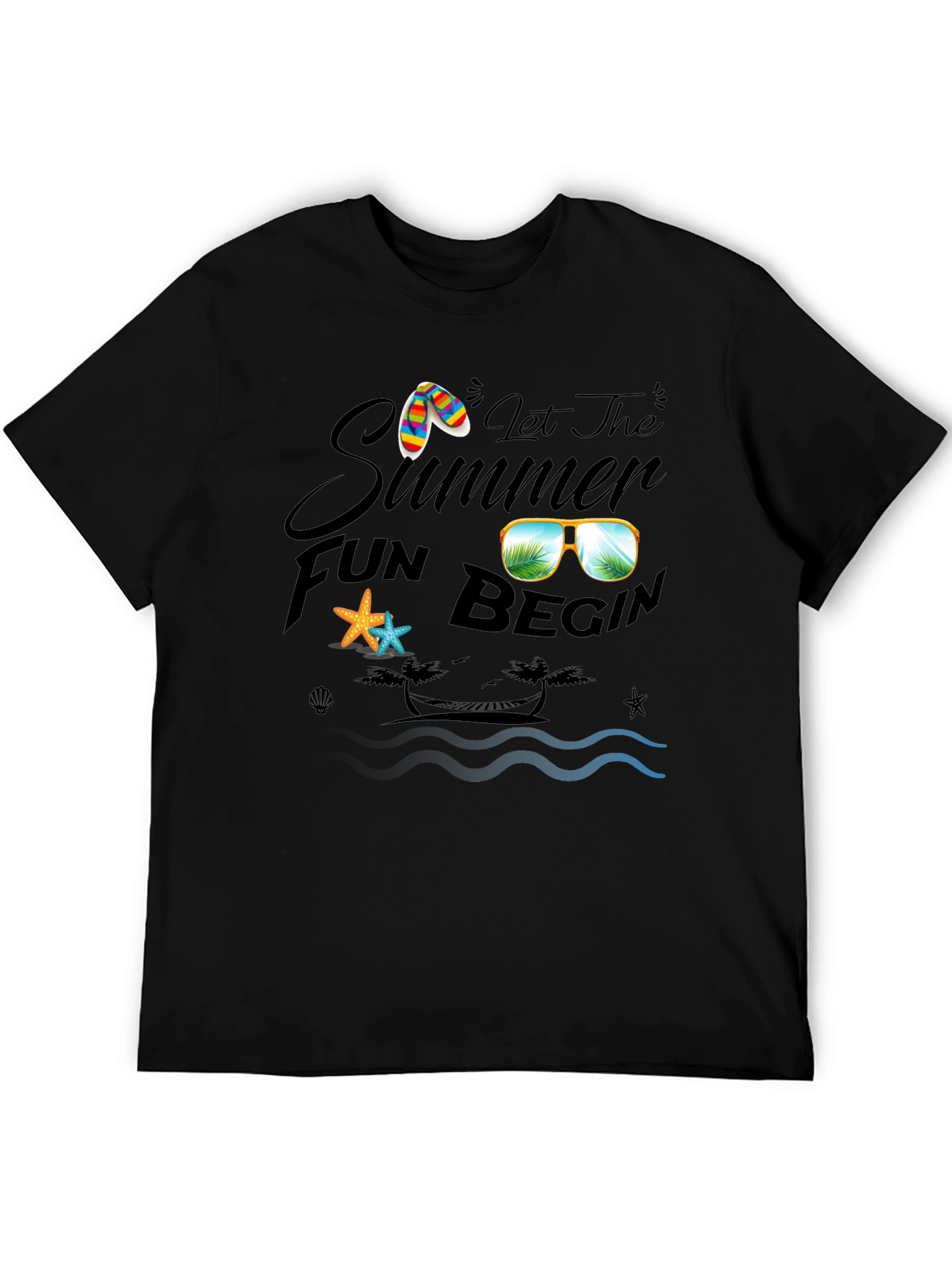 Summer Fun Graphic Tee - Black Cotton Casual T-Shirt