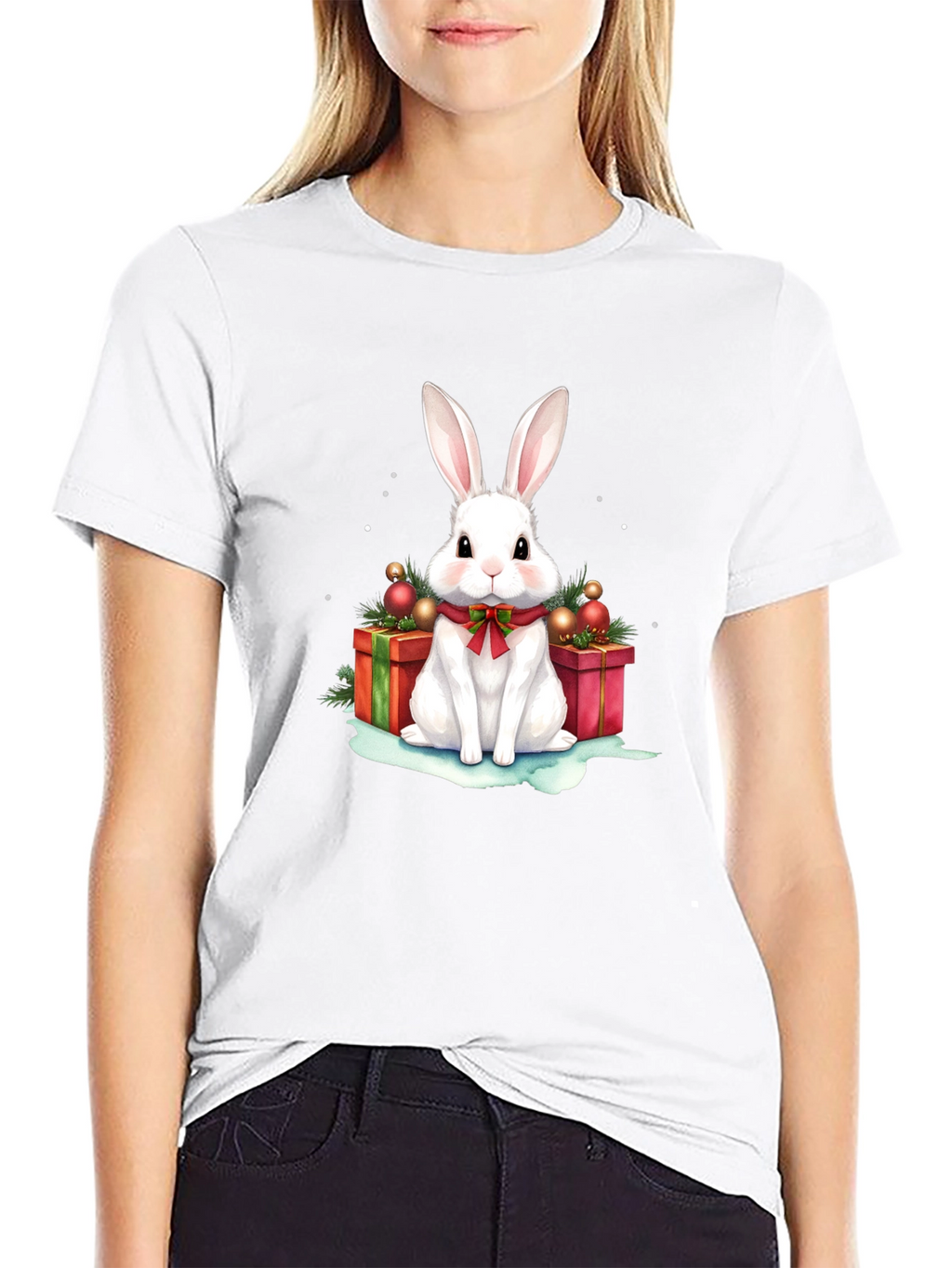 Festive Holiday Rabbit Graphic T-Shirt
