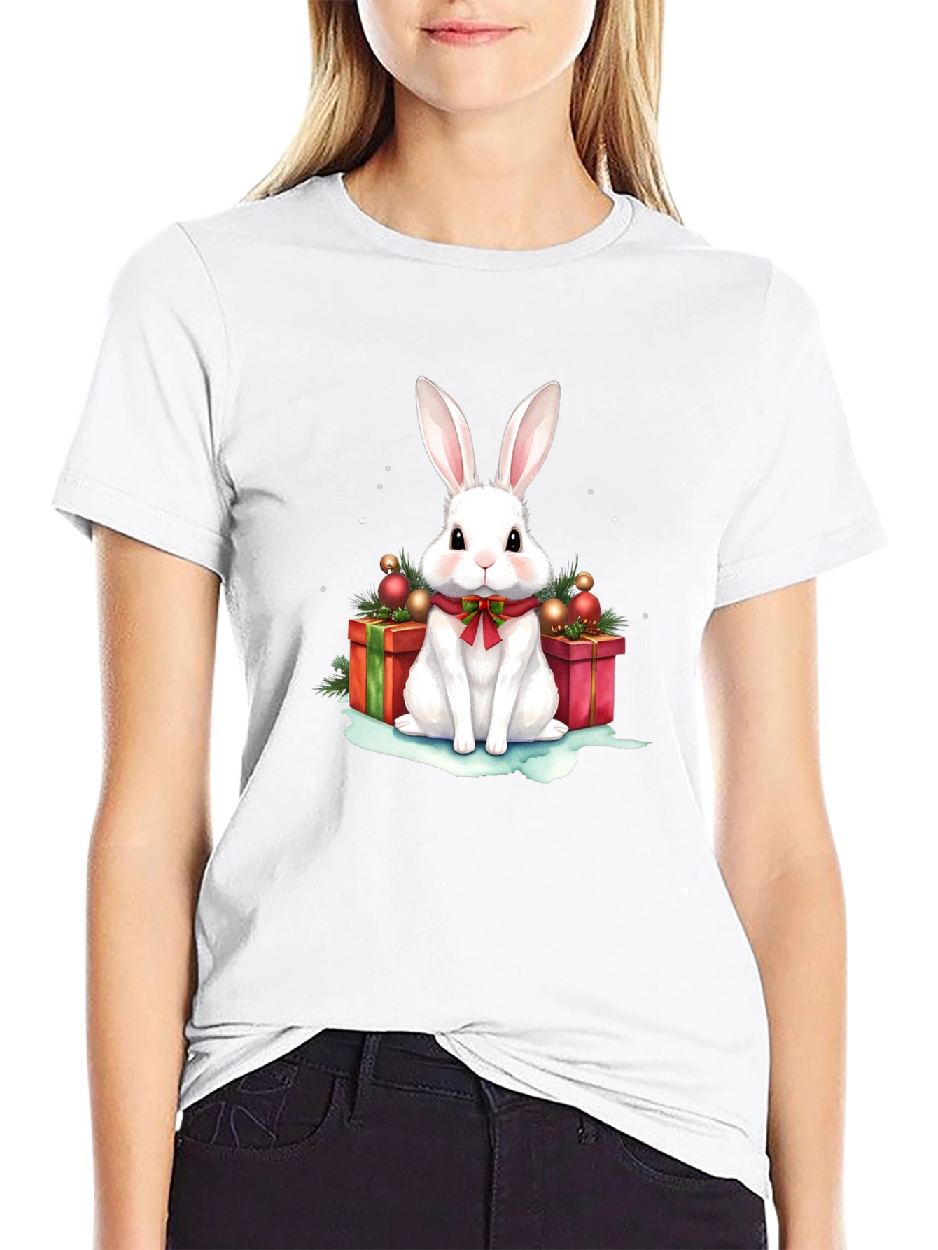 Festive Holiday Rabbit Graphic T-Shirt