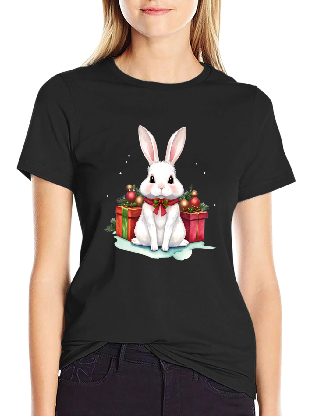 Festive Holiday Rabbit Graphic T-Shirt