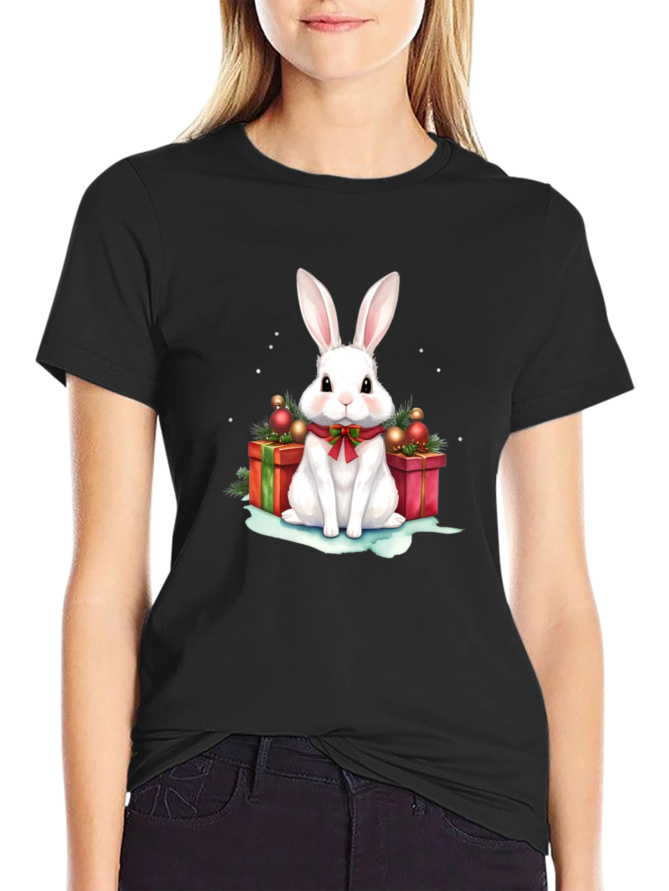 Festive Holiday Rabbit Graphic T-Shirt