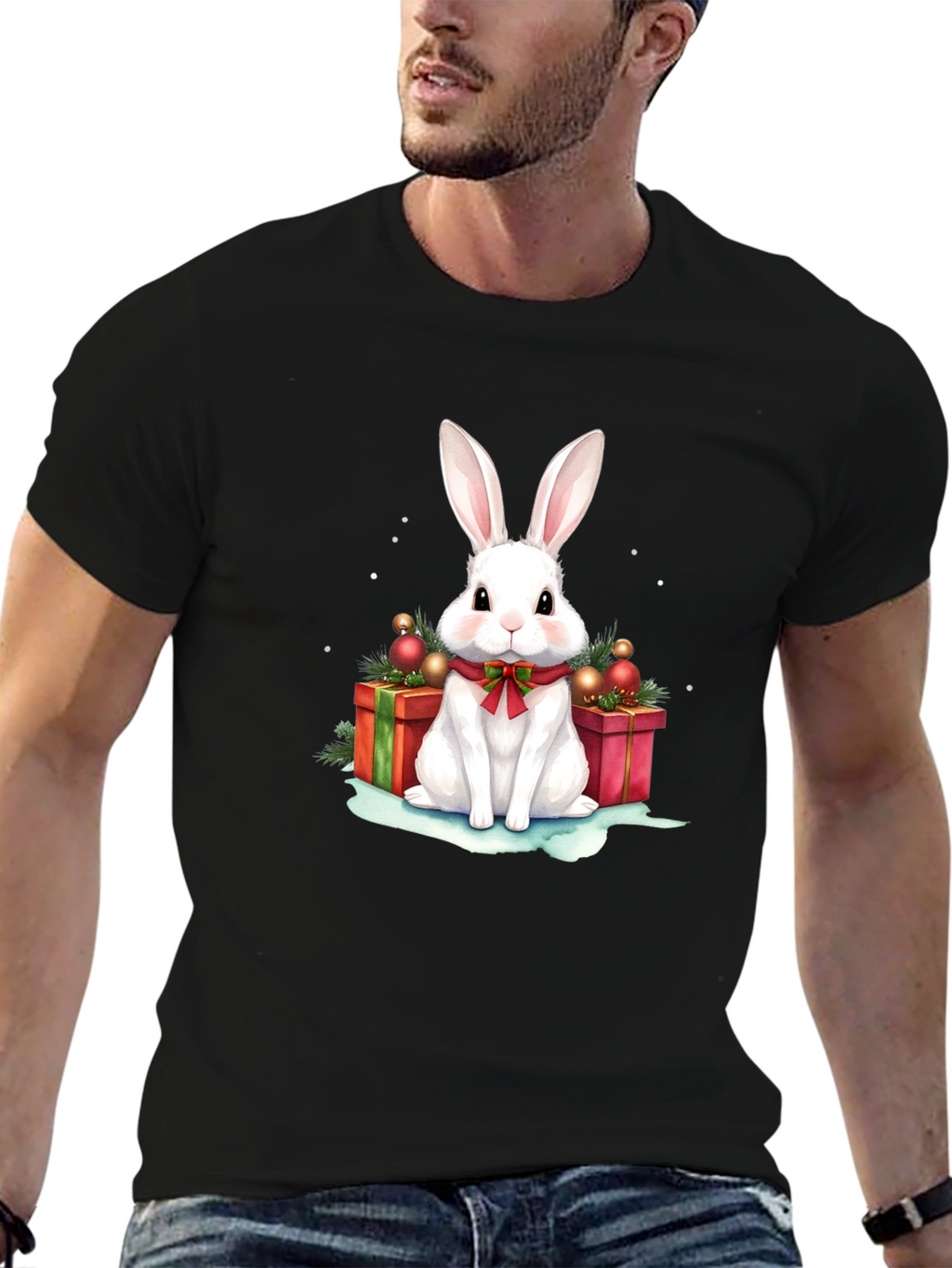 Festive Holiday Rabbit Graphic T-Shirt