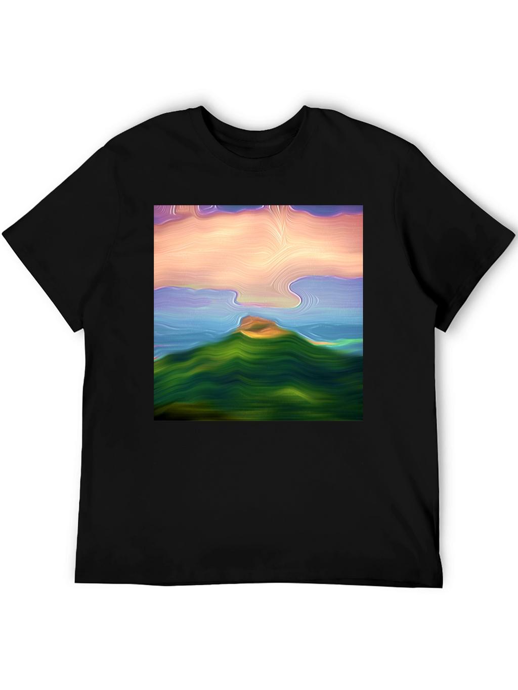 Abstract Landscape Graphic Tee - Black Cotton Blend Shirt