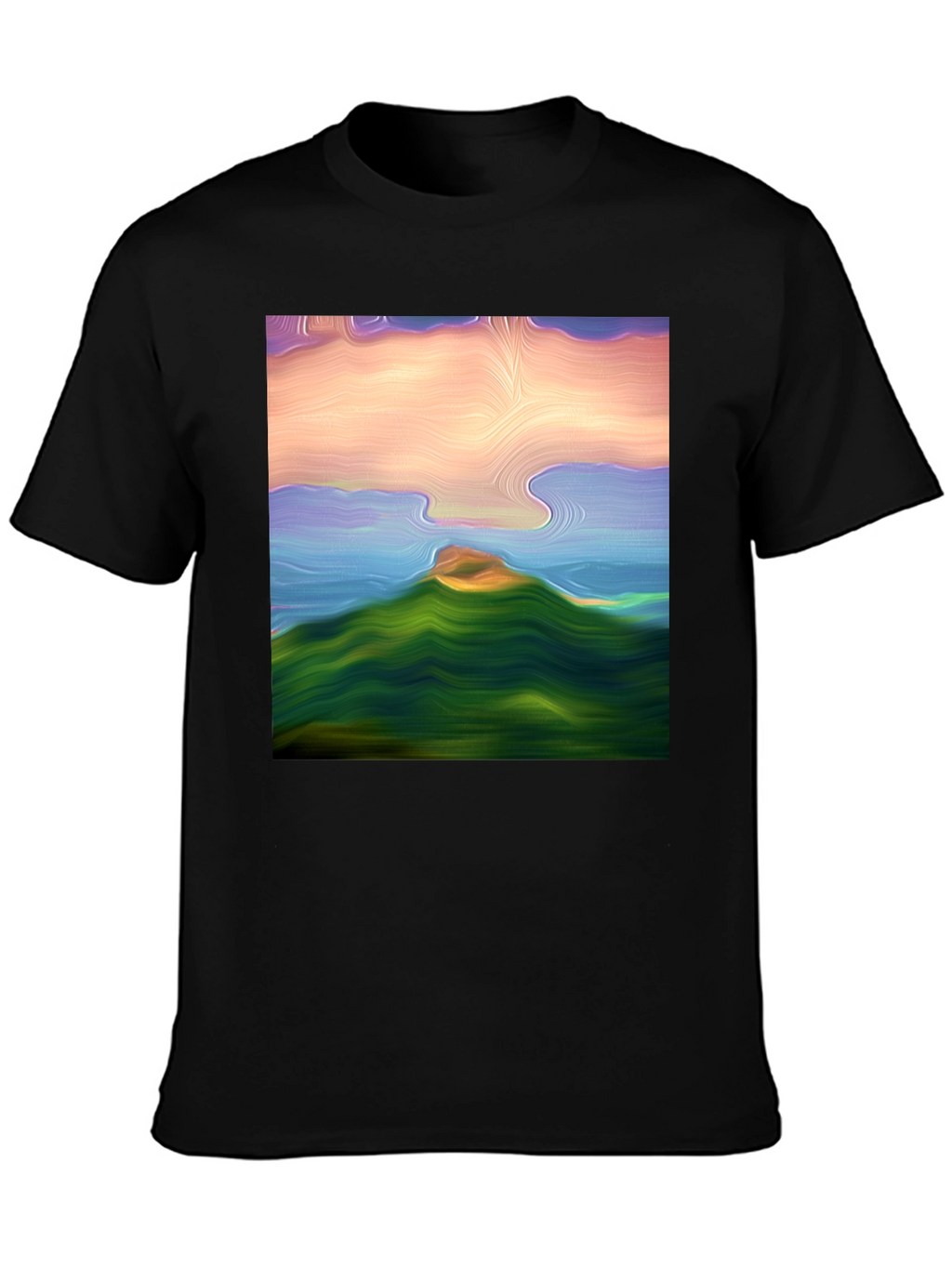 Abstract Landscape Graphic Tee - Black Cotton Blend Shirt