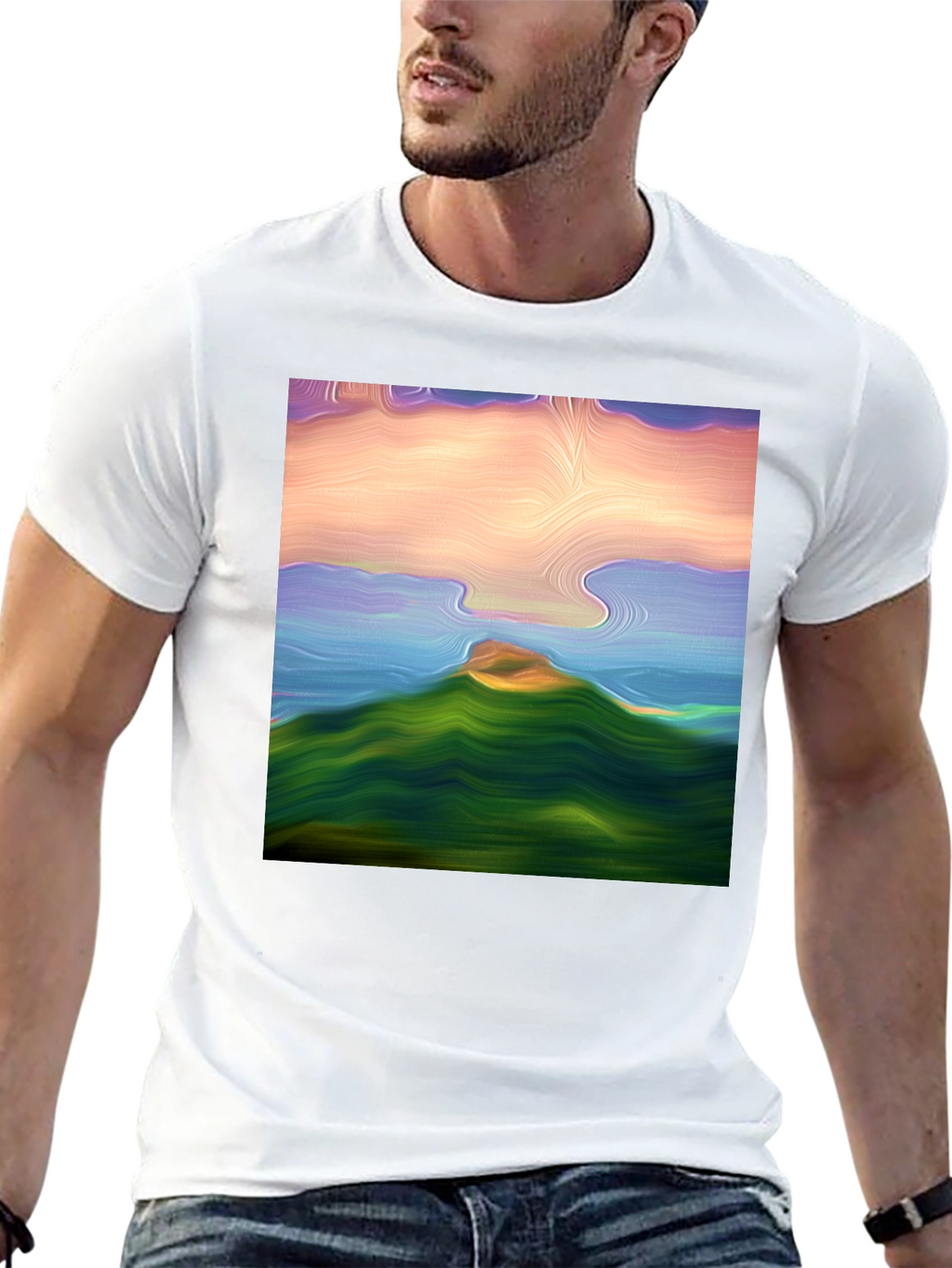 Abstract Landscape Graphic Tee - Black Cotton Blend Shirt