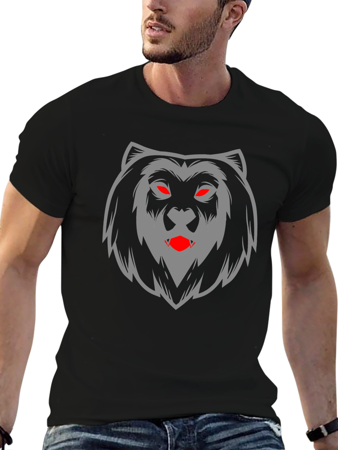 Mens Black T-Shirt with Bear Graphic