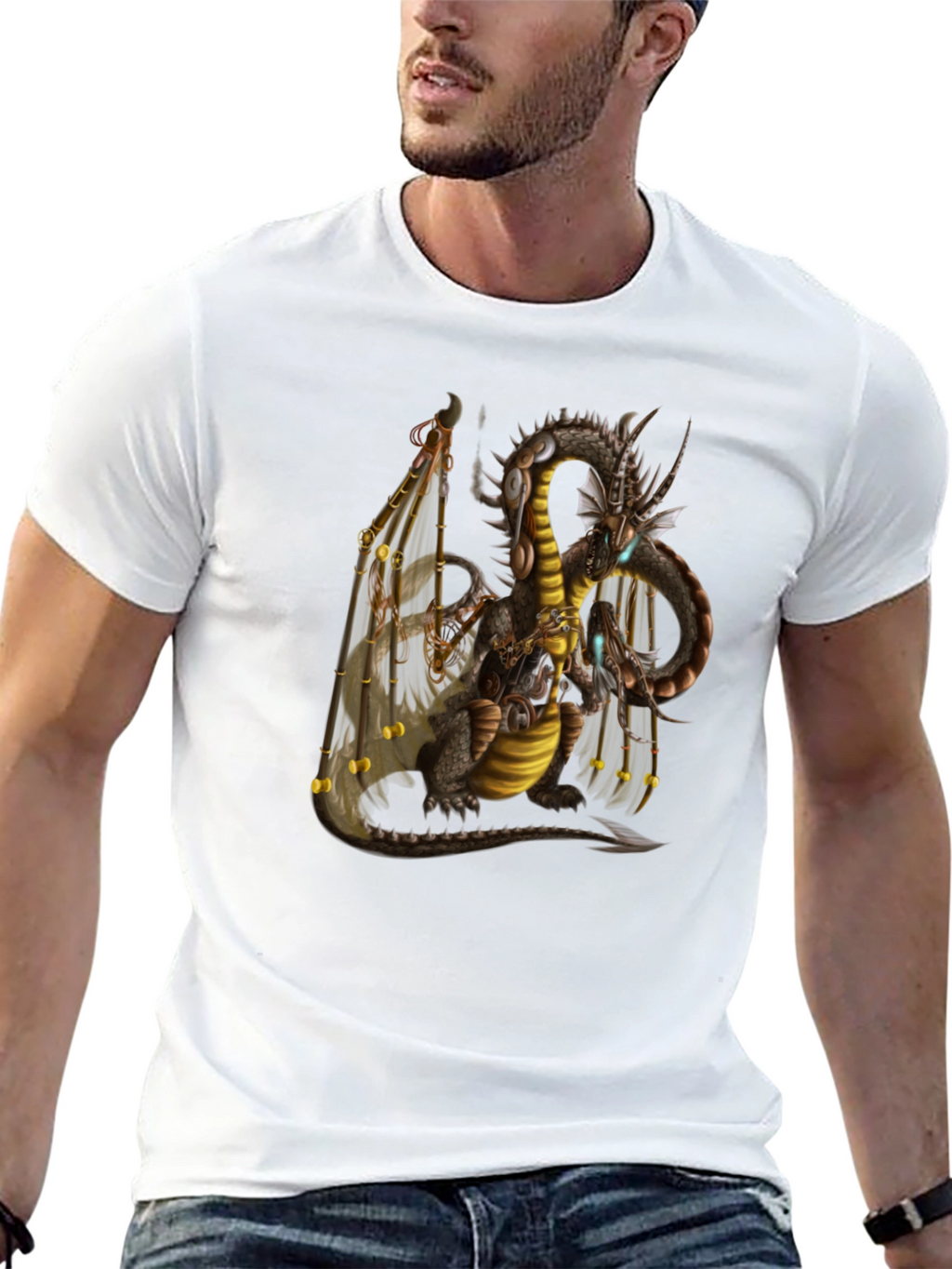 Steampunk Dragon Graphic T-Shirt - Black