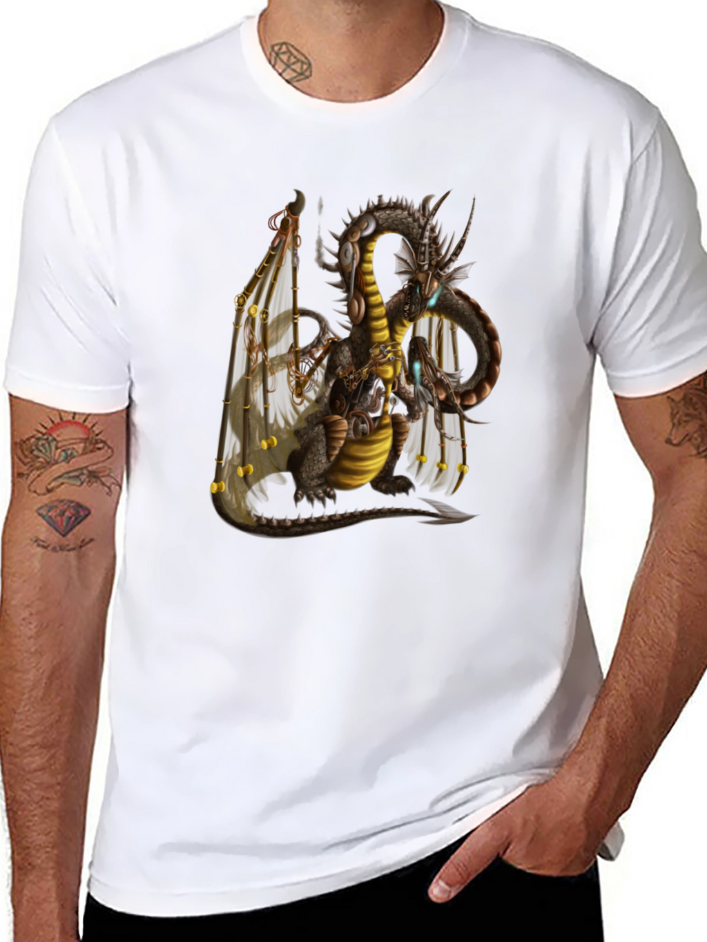 Steampunk Dragon Graphic T-Shirt - Black