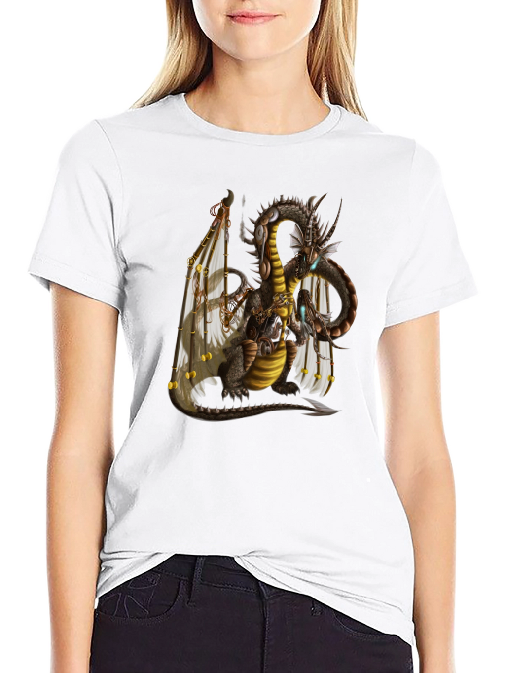Steampunk Dragon Graphic T-Shirt - Black