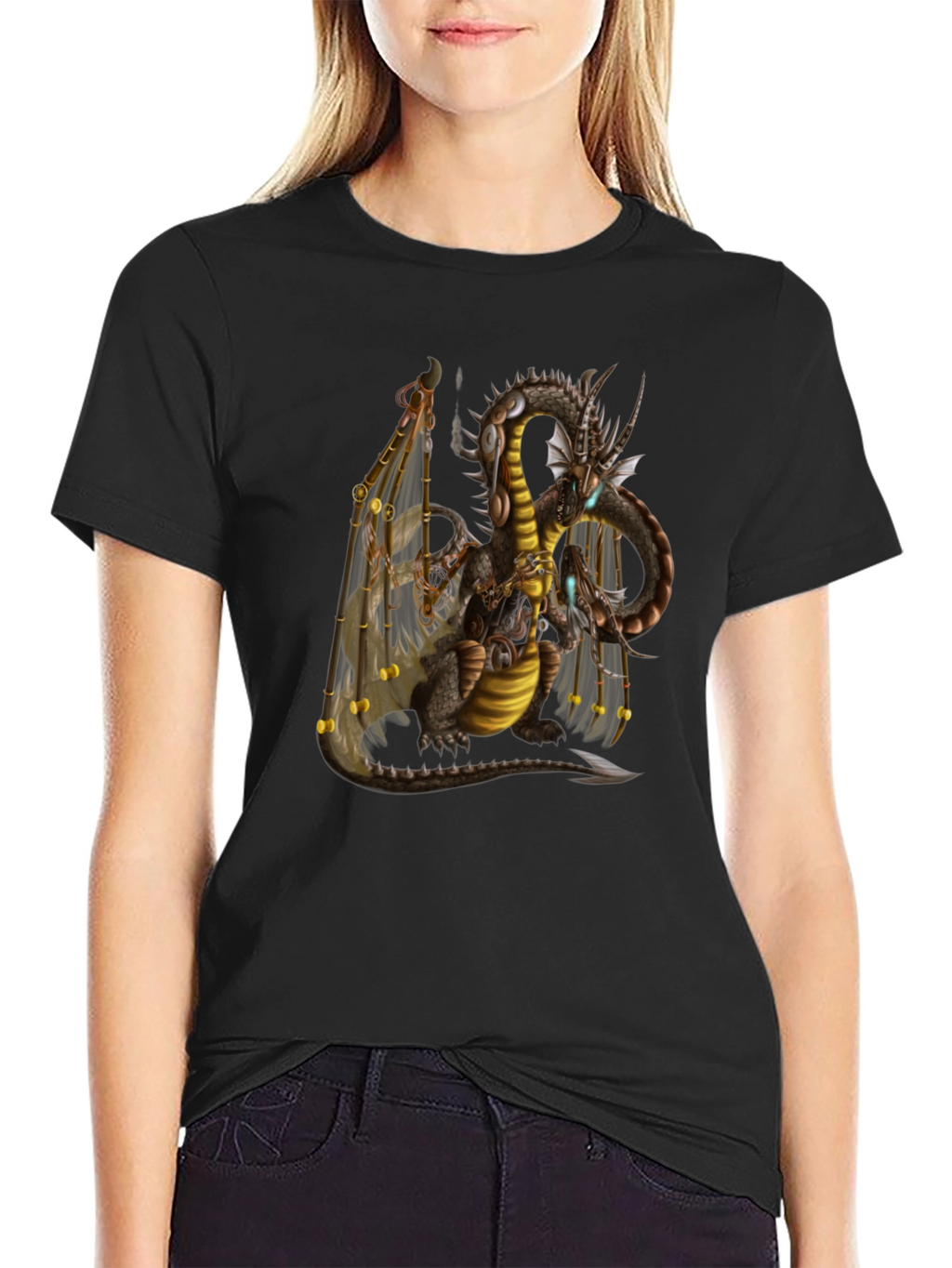 Steampunk Dragon Graphic T-Shirt - Black
