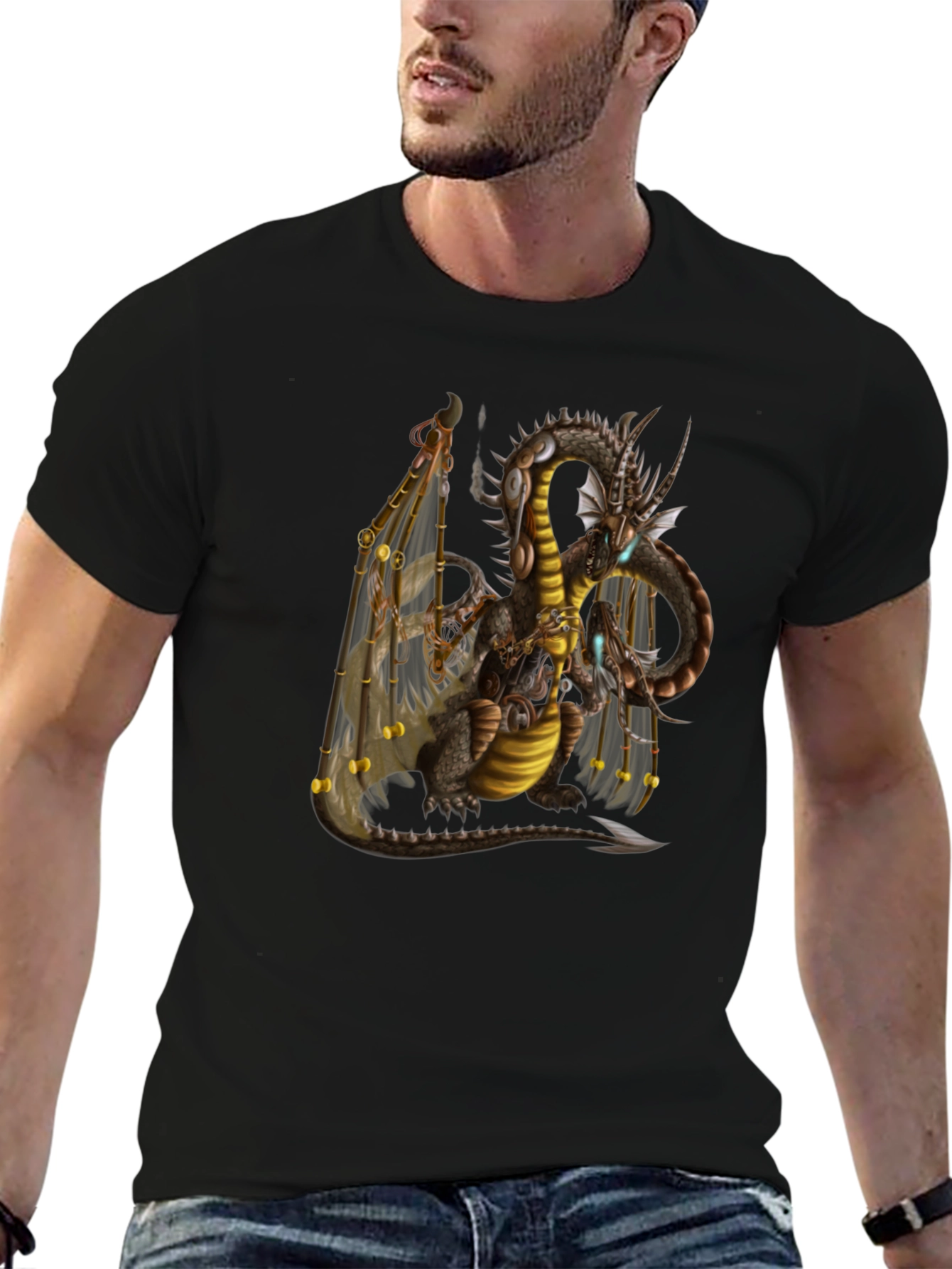 Steampunk Dragon Graphic T-Shirt - Black