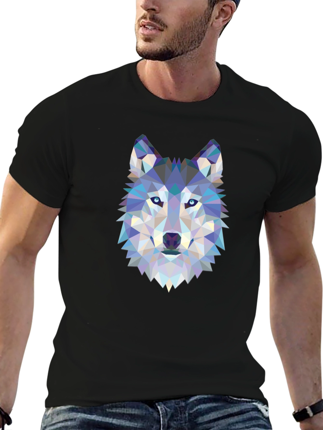 Geometric Wolf Graphic Print T-Shirt
