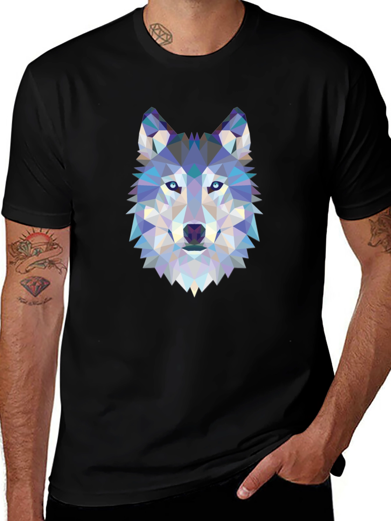 Geometric Wolf Graphic Print T-Shirt