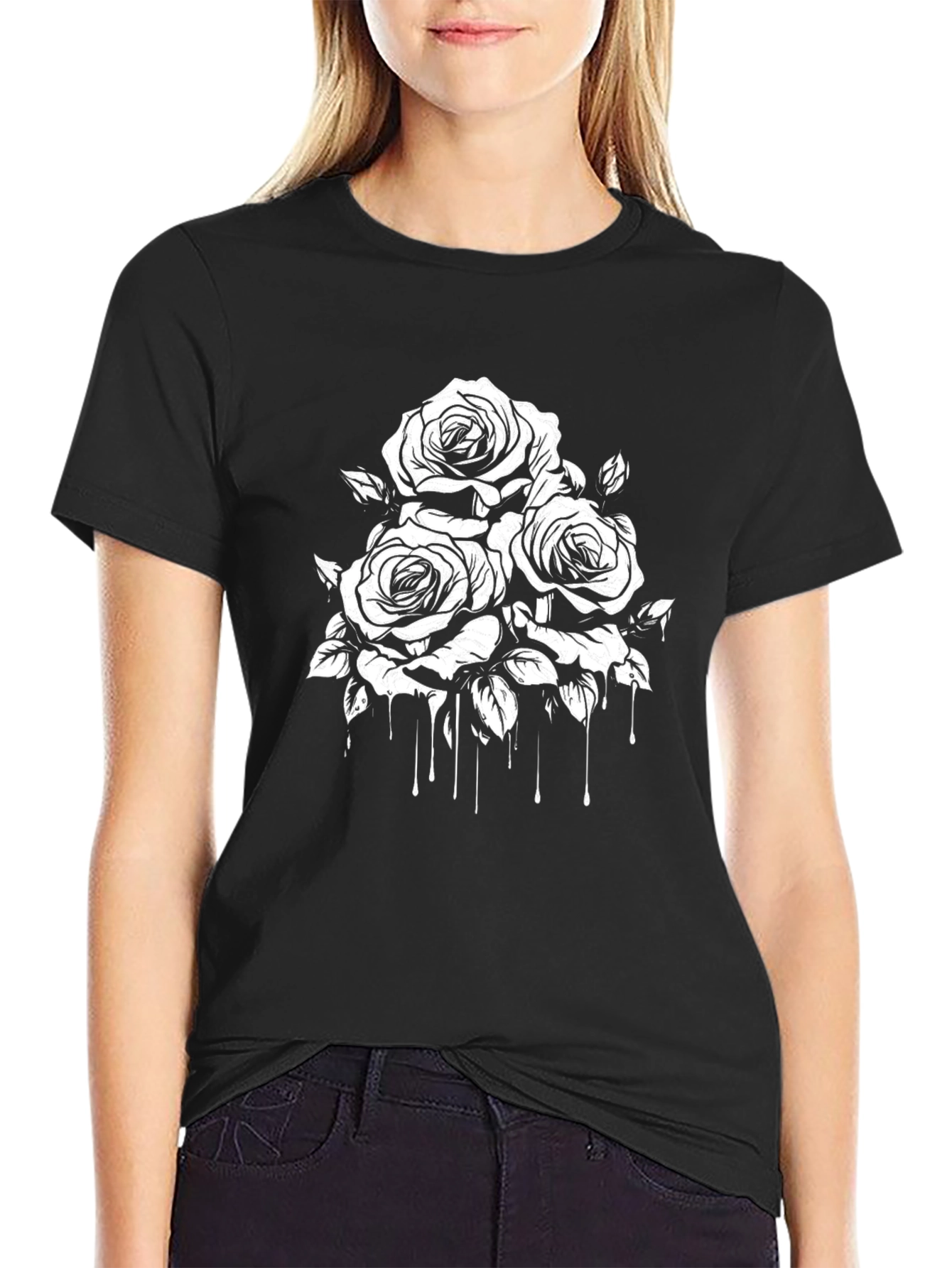 Mens Black T-Shirt with Rose Graphic