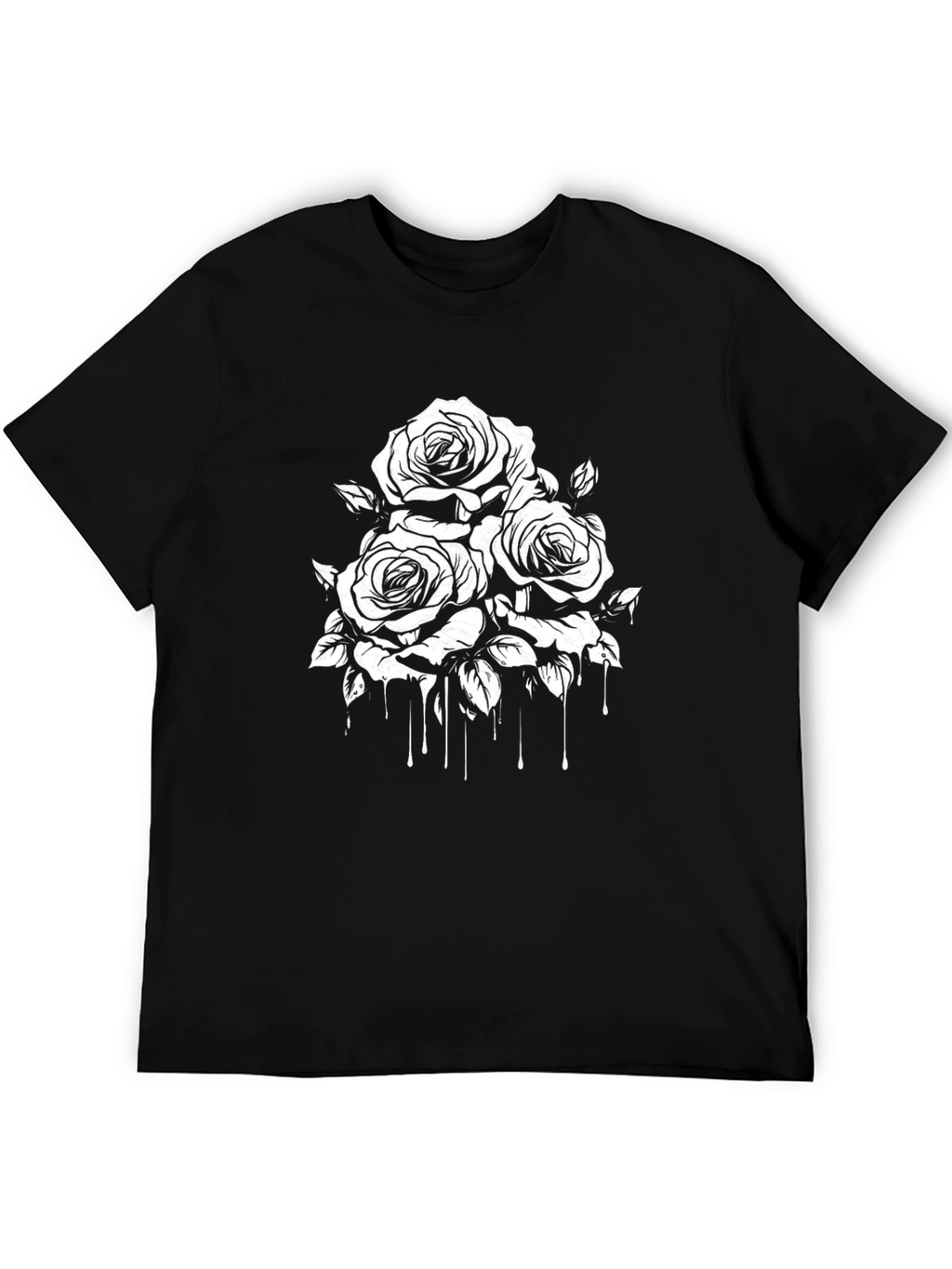 Mens Black T-Shirt with Rose Graphic