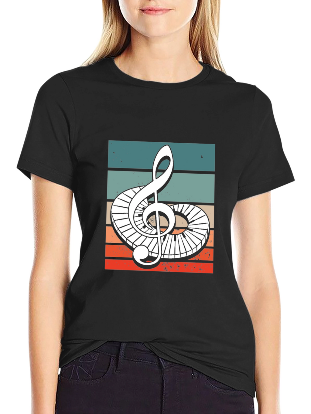 Retro Treble Clef Piano Keys Graphic Tee
