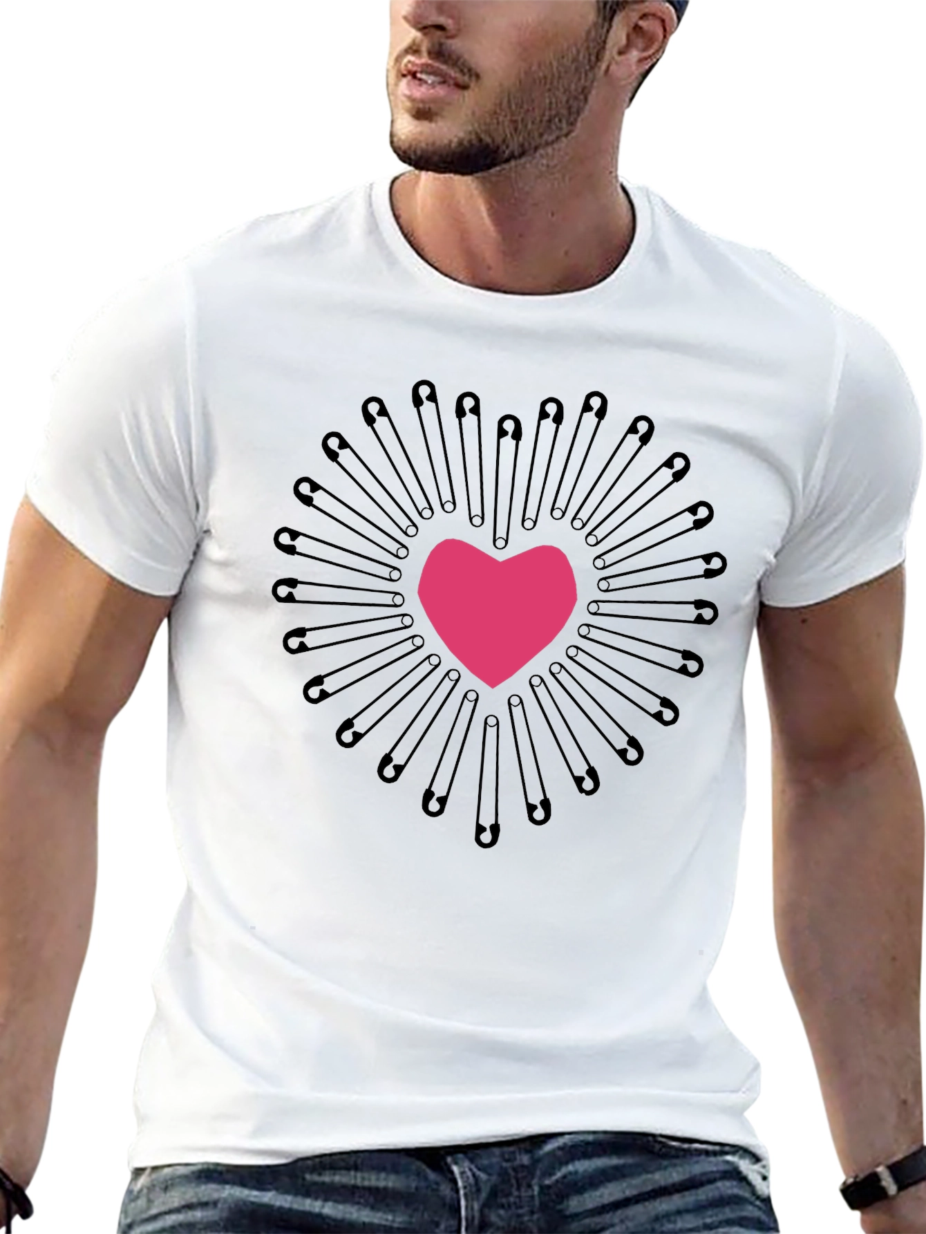 Safety Pin Heart Graphic Tee - Black