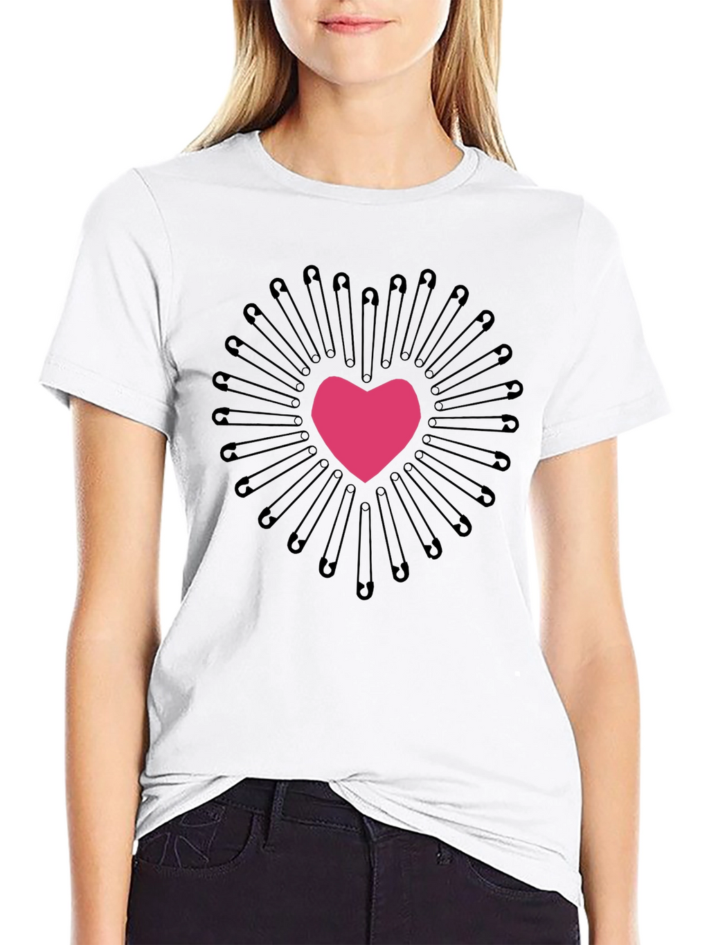 Safety Pin Heart Graphic Tee - Black
