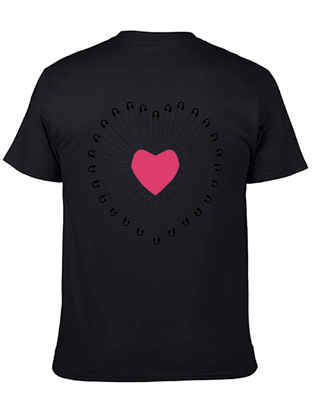 Safety Pin Heart Graphic Tee - Black