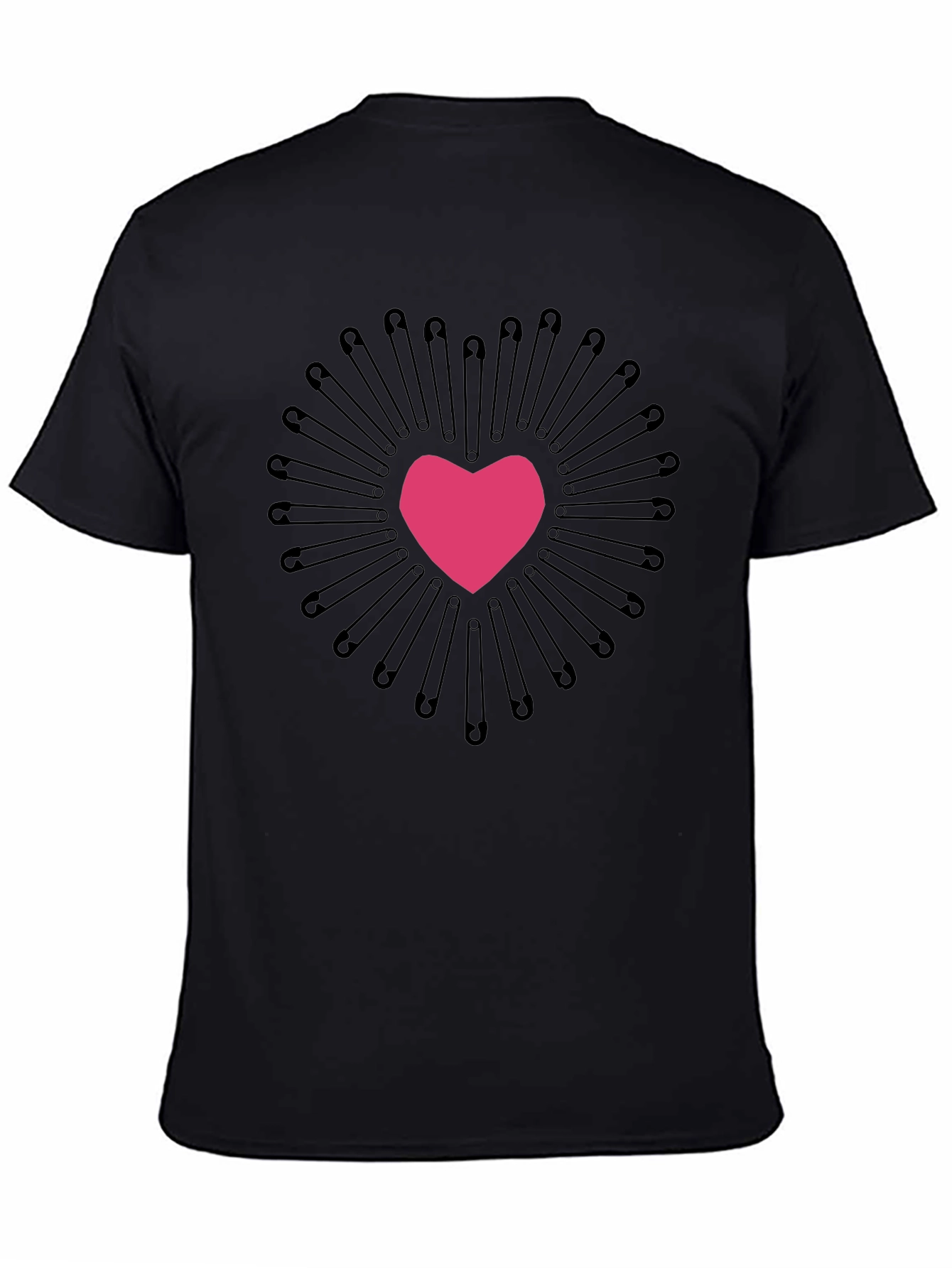 Safety Pin Heart Graphic Tee - Black