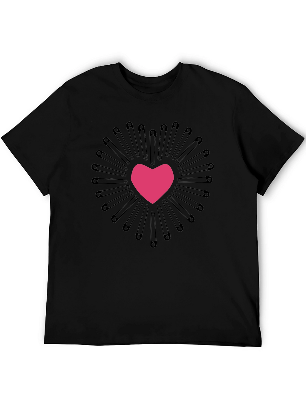 Safety Pin Heart Graphic Tee - Black