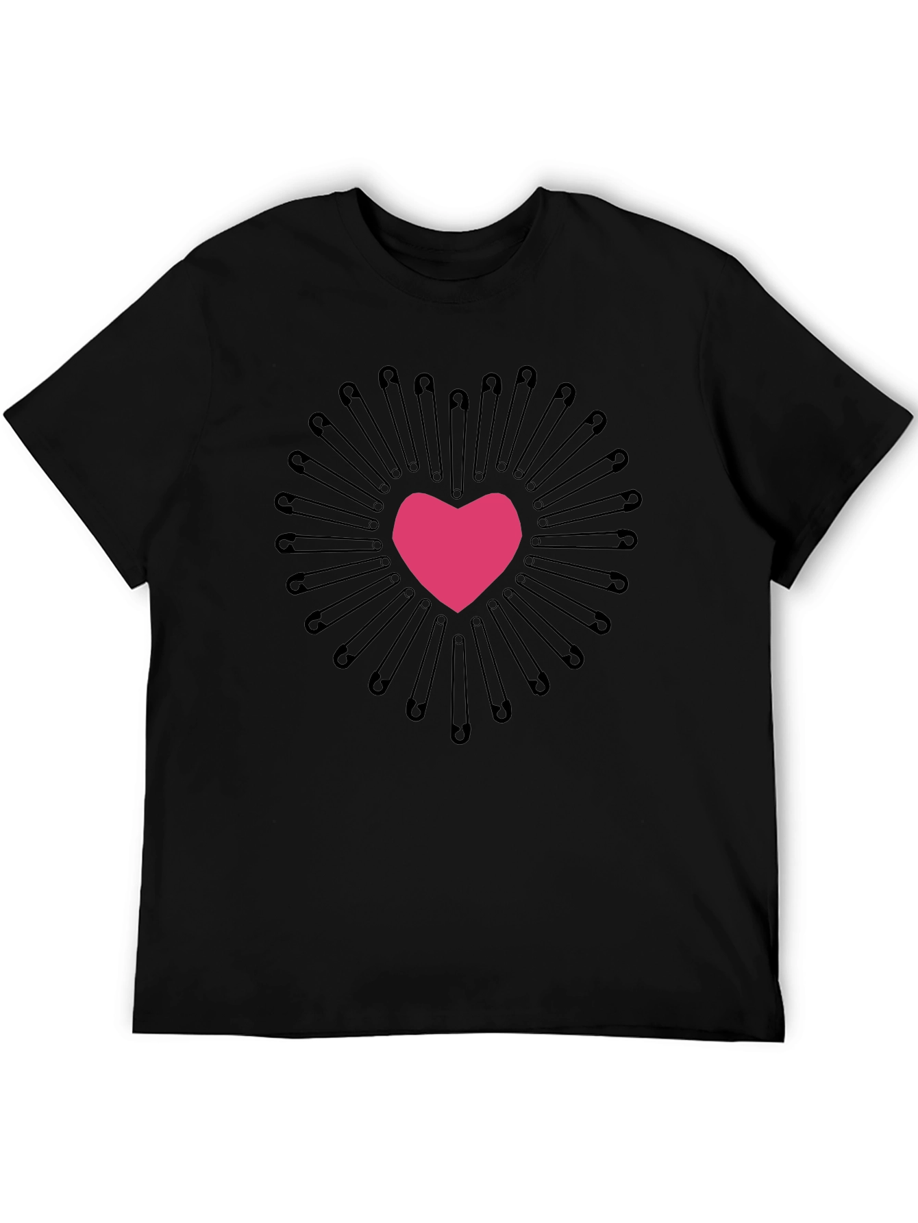 Safety Pin Heart Graphic Tee - Black