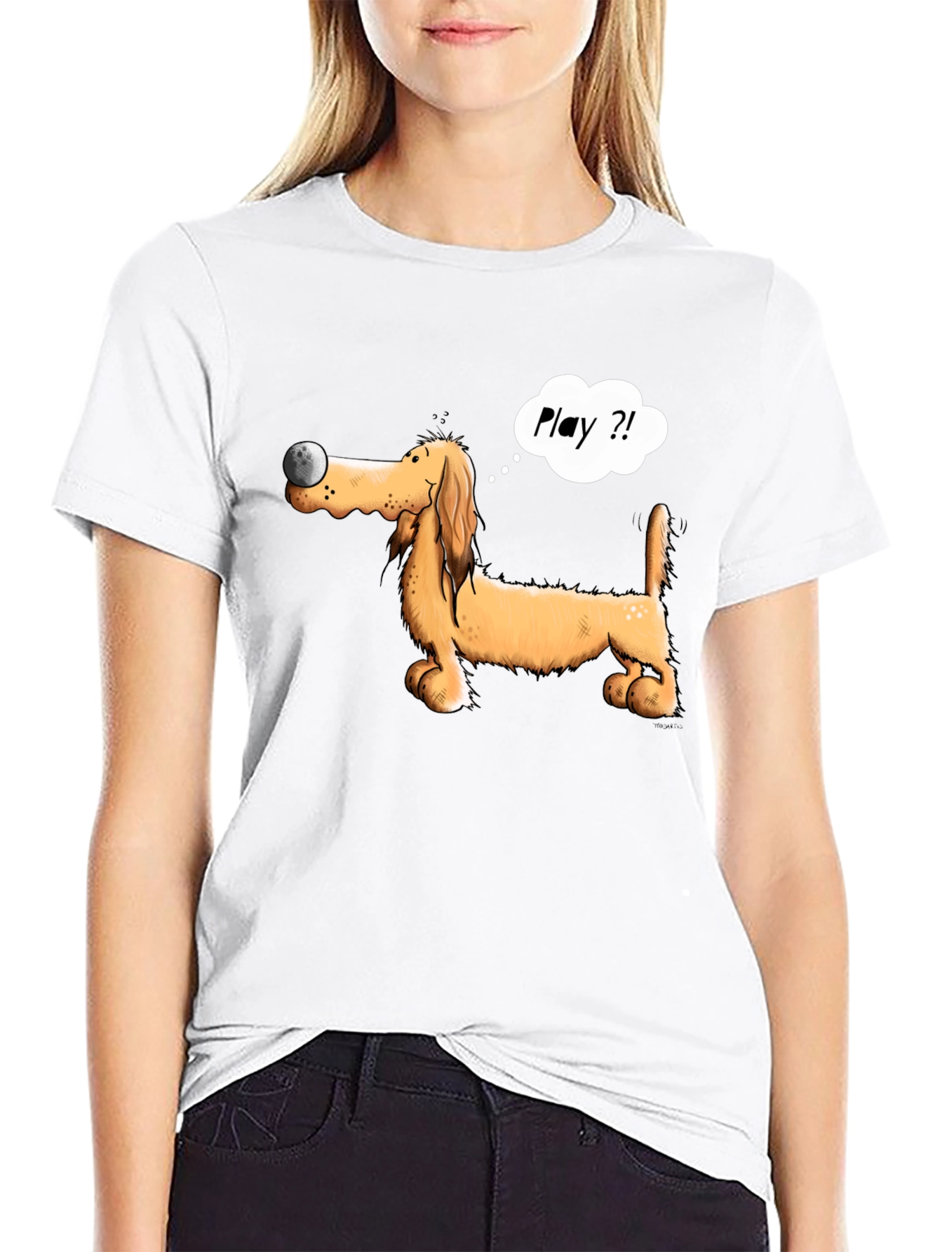 Playful Dog T-Shirt - Cartoon Dachshund with Ball