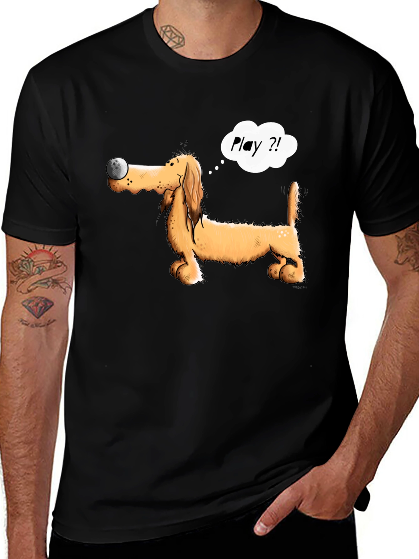 Playful Dog T-Shirt - Cartoon Dachshund with Ball