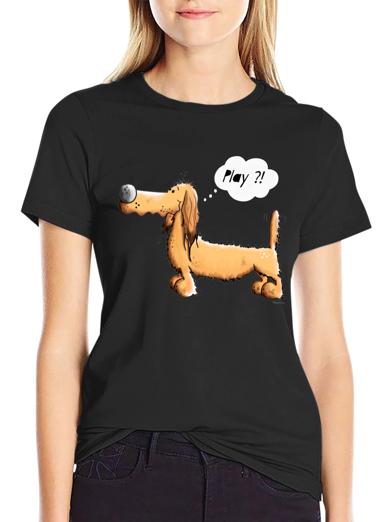 Playful Dog T-Shirt - Cartoon Dachshund with Ball