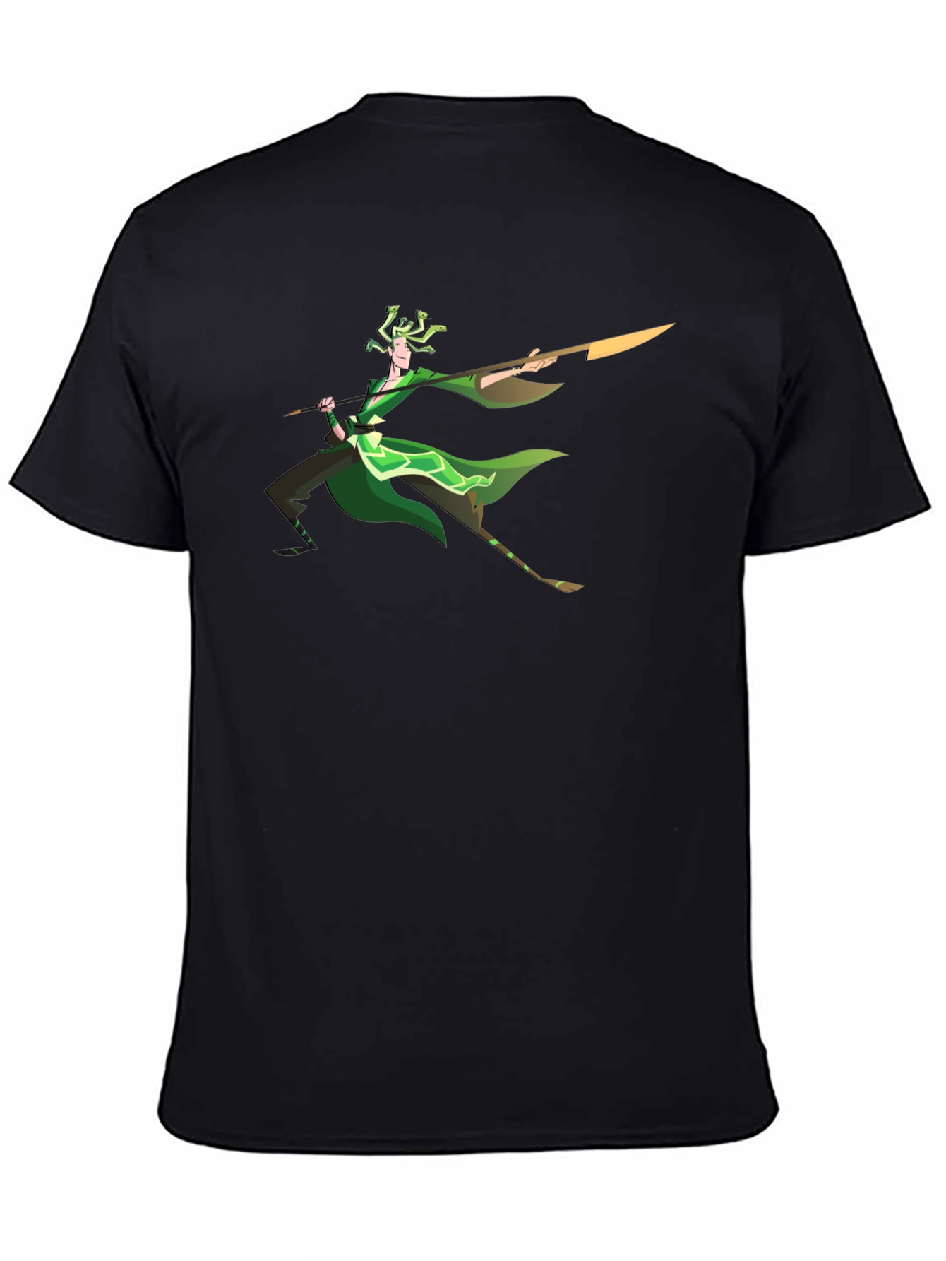 Cartoon Medusa Graphic Tee - Black Cotton T-Shirt
