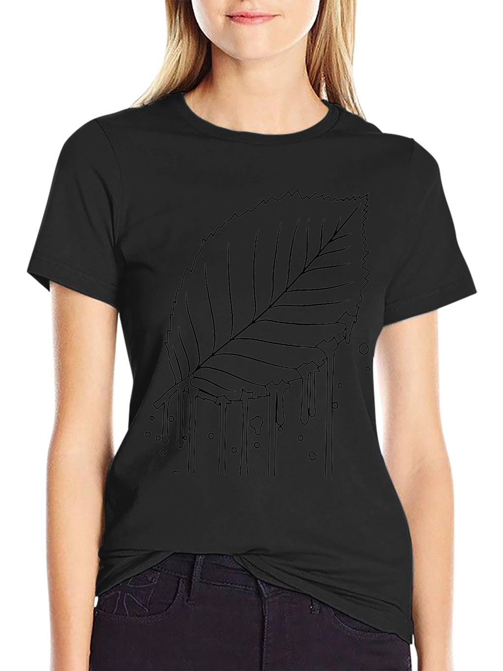 Black T-Shirt with Leaf Drip Graphic