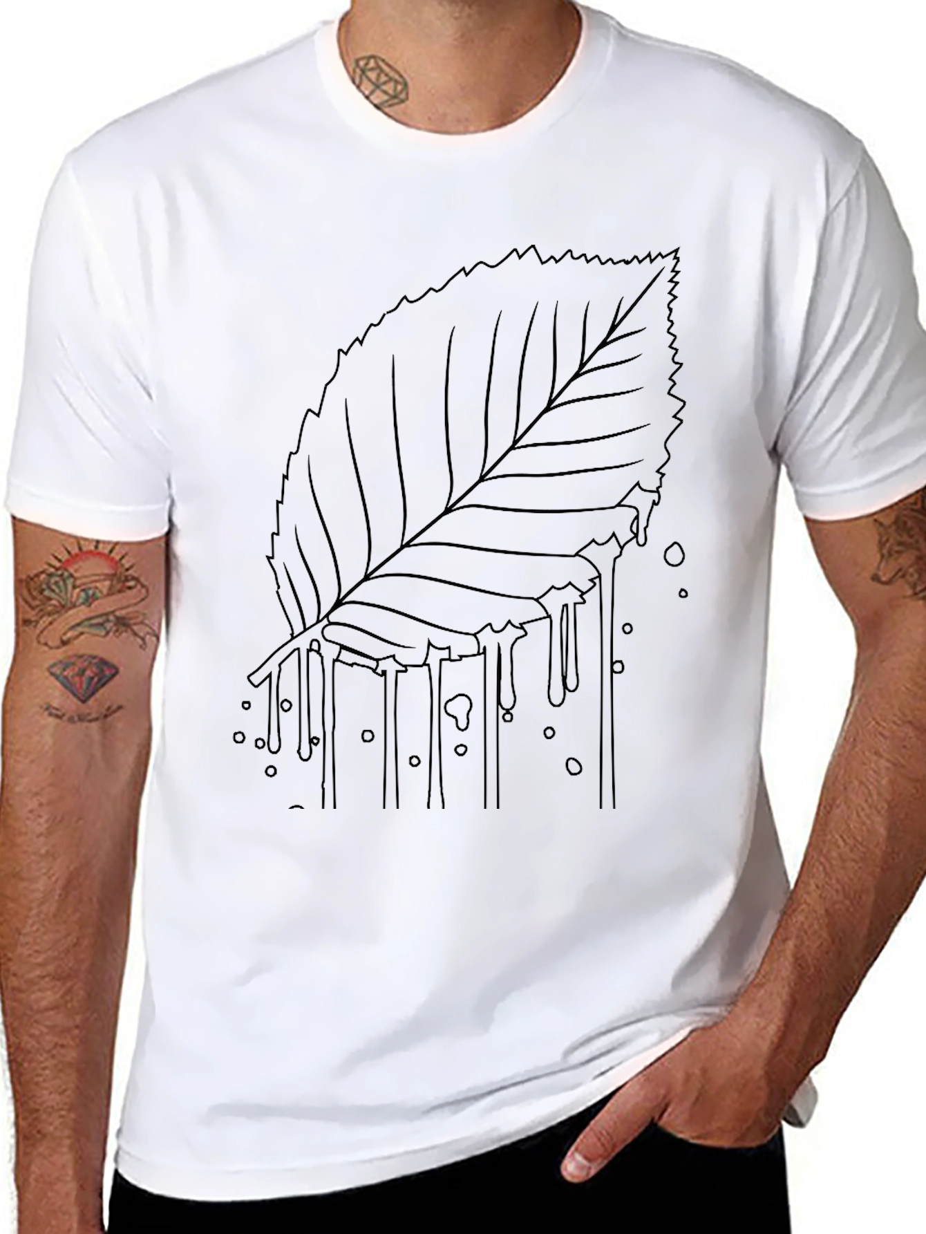 Black T-Shirt with Leaf Drip Graphic