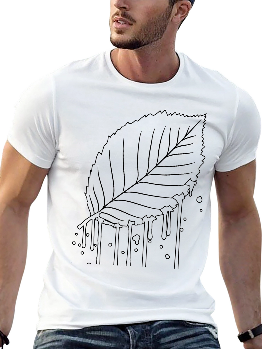 Black T-Shirt with Leaf Drip Graphic