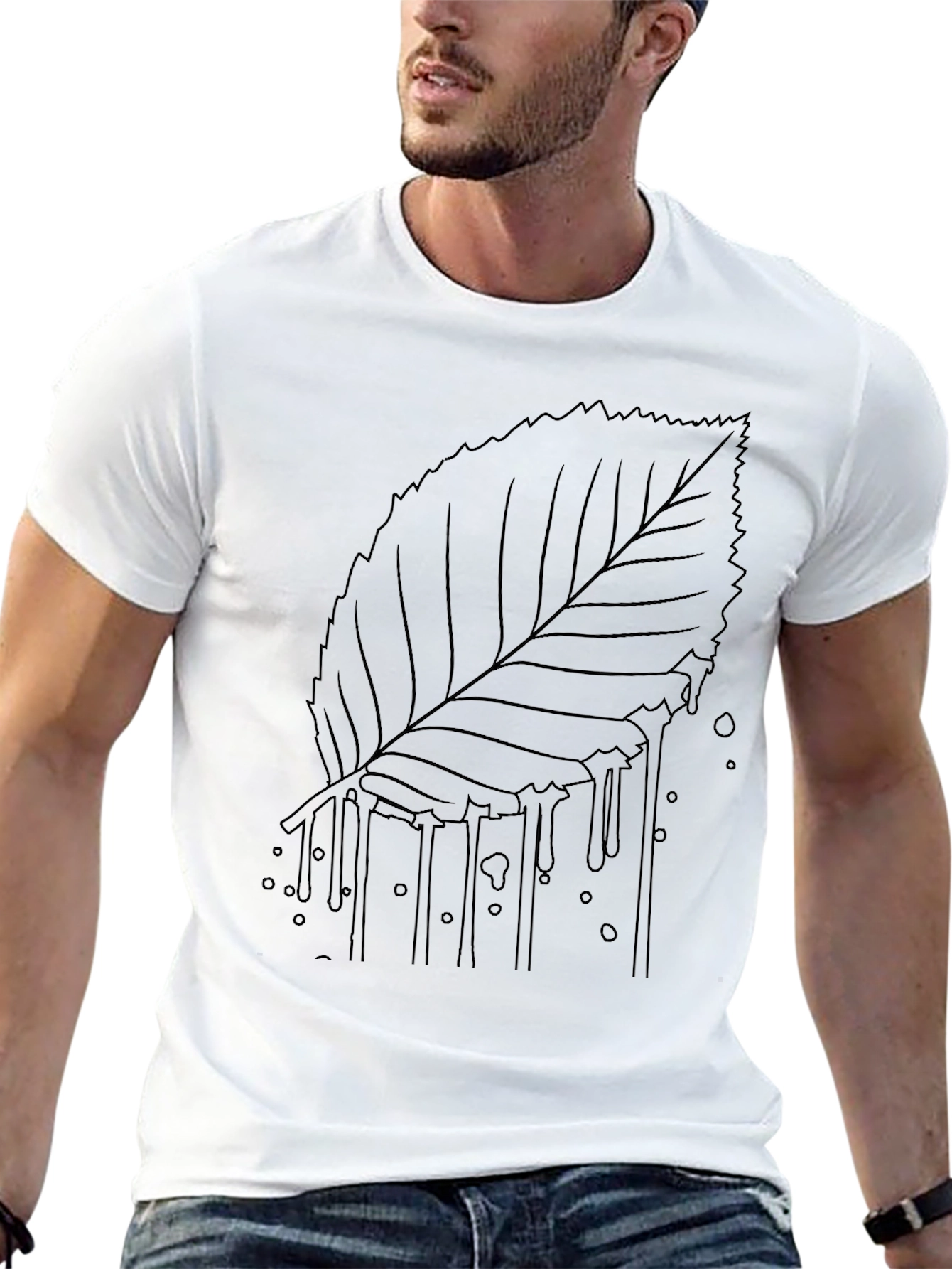 Black T-Shirt with Leaf Drip Graphic