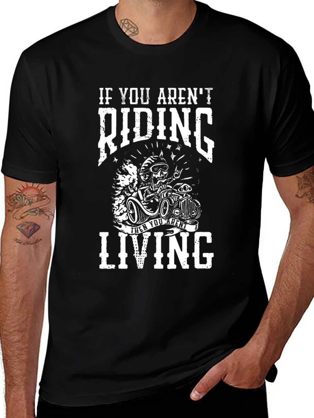 Riding Skeleton Graphic T-Shirt - Black