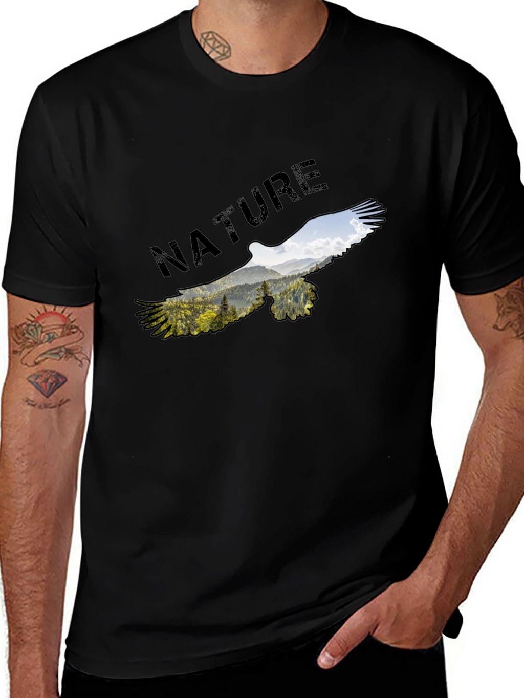 Nature Eagle Graphic Black T-Shirt