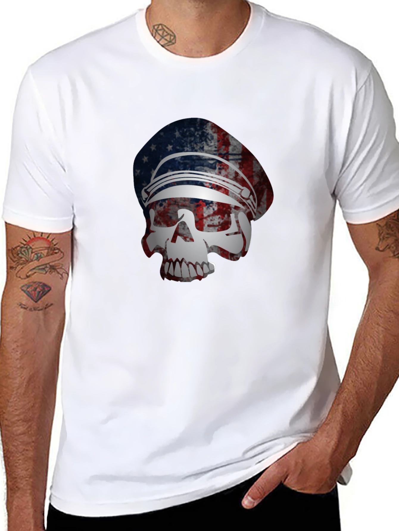 American Flag Skull Graphic T-Shirt