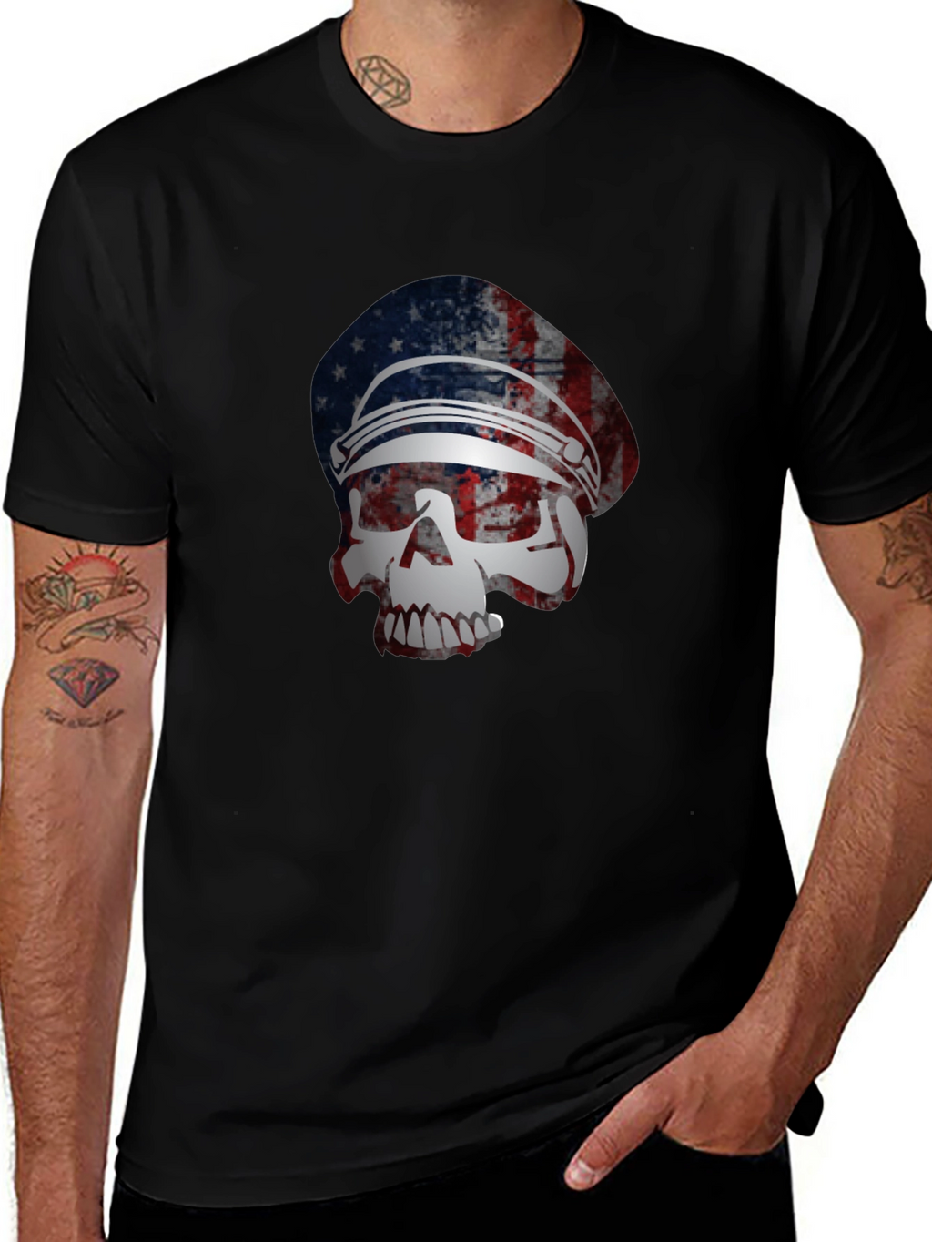 American Flag Skull Graphic T-Shirt