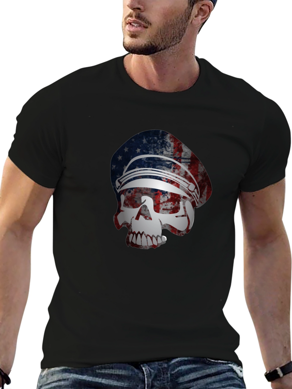 American Flag Skull Graphic T-Shirt