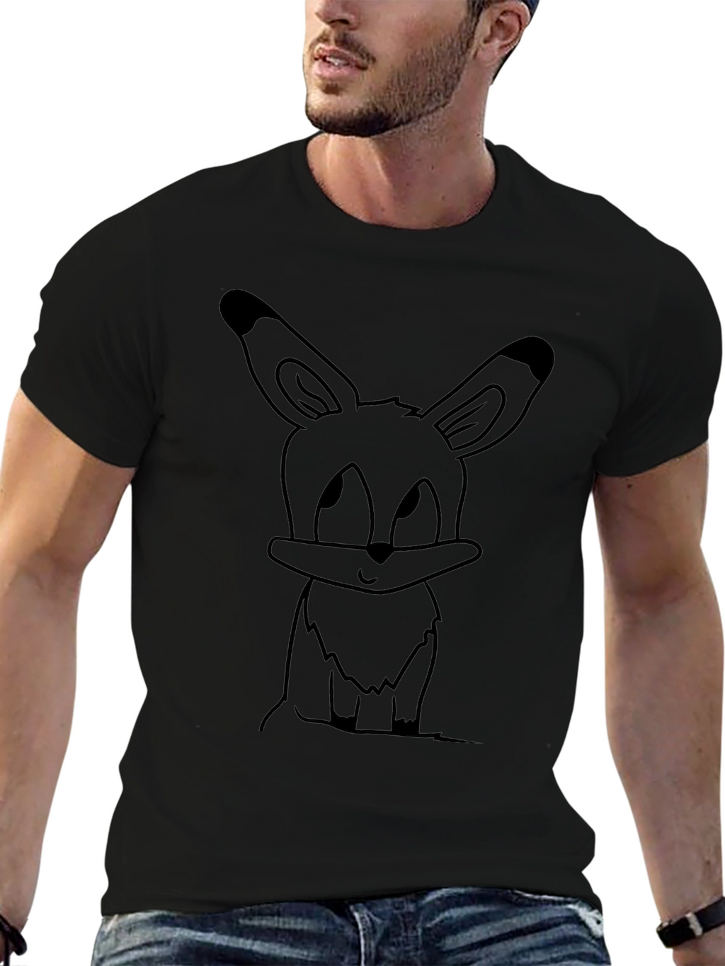 Cute Cartoon Bunny Black T-Shirt