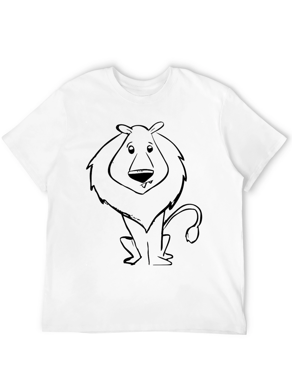 Cartoon Lion Graphic Tee - Black Cotton Blend