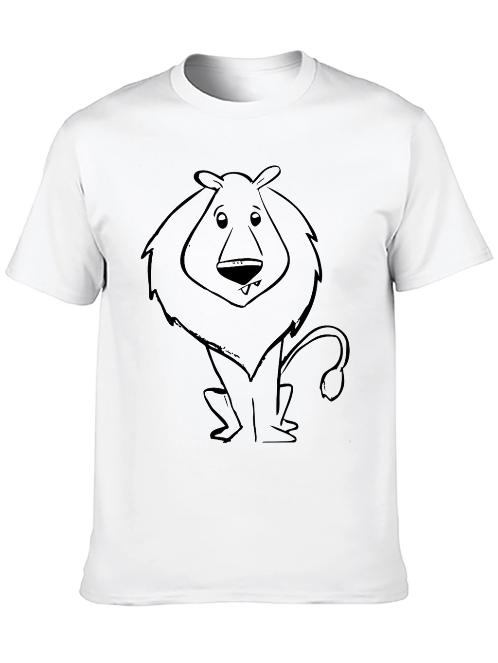 Cartoon Lion Graphic Tee - Black Cotton Blend