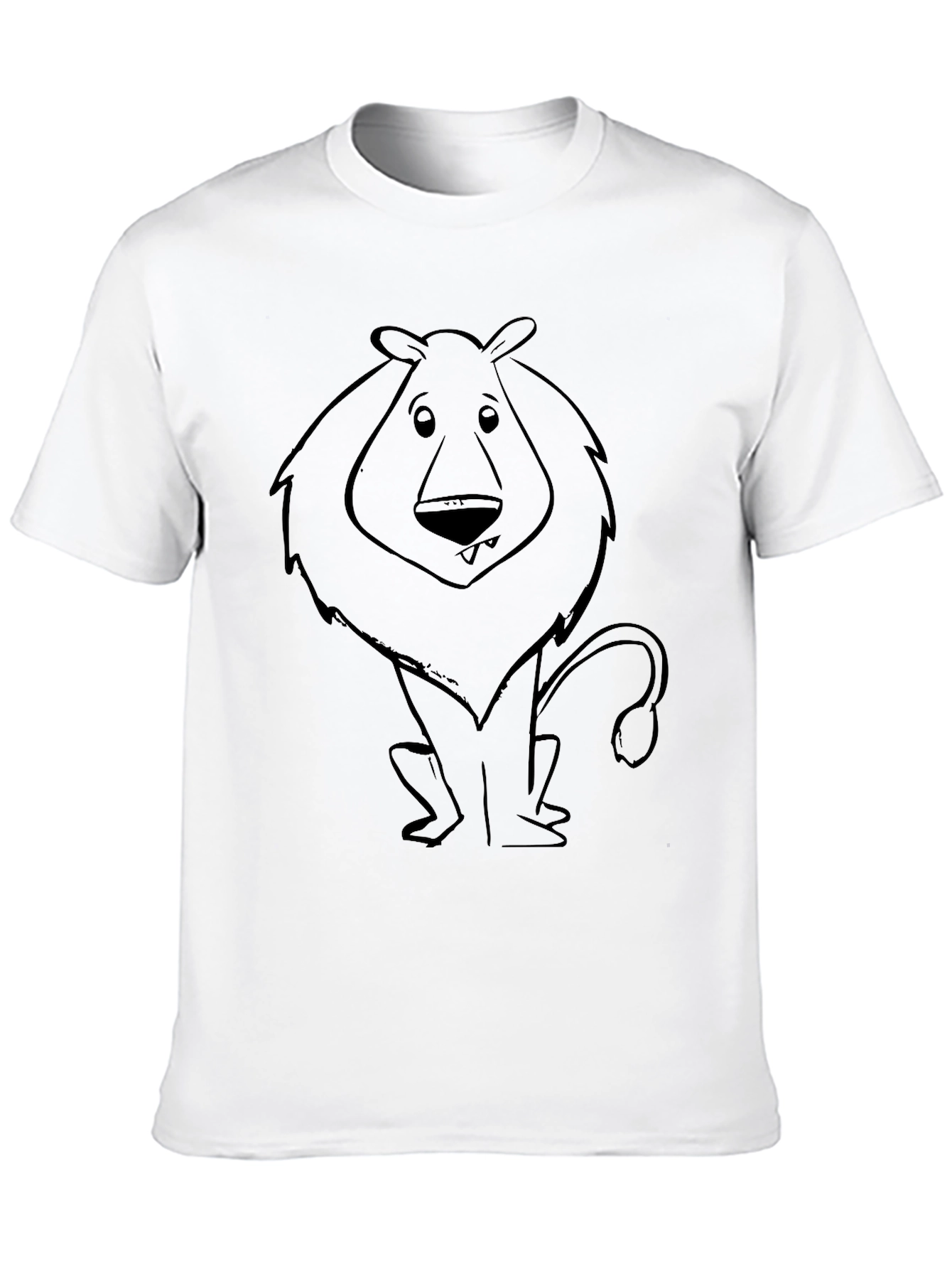 Cartoon Lion Graphic Tee - Black Cotton Blend