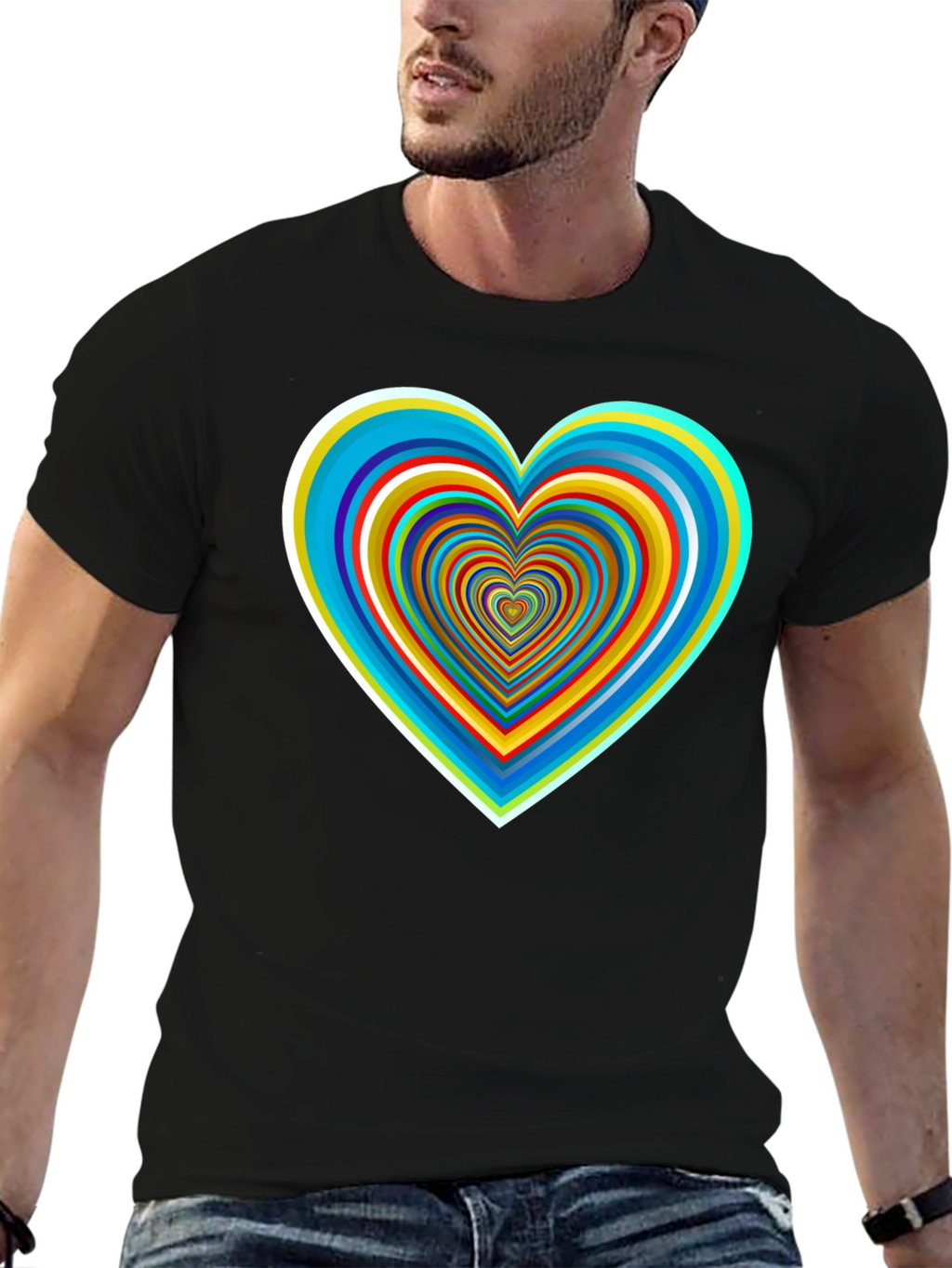 Psychedelic Heart Graphic Tee - Stylish Black Shirt