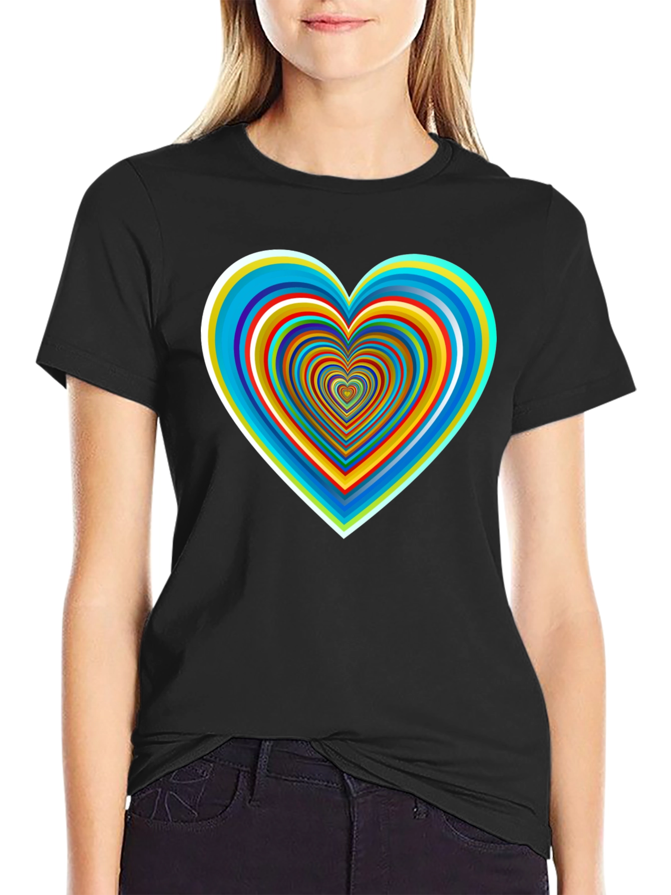 Psychedelic Heart Graphic Tee - Stylish Black Shirt