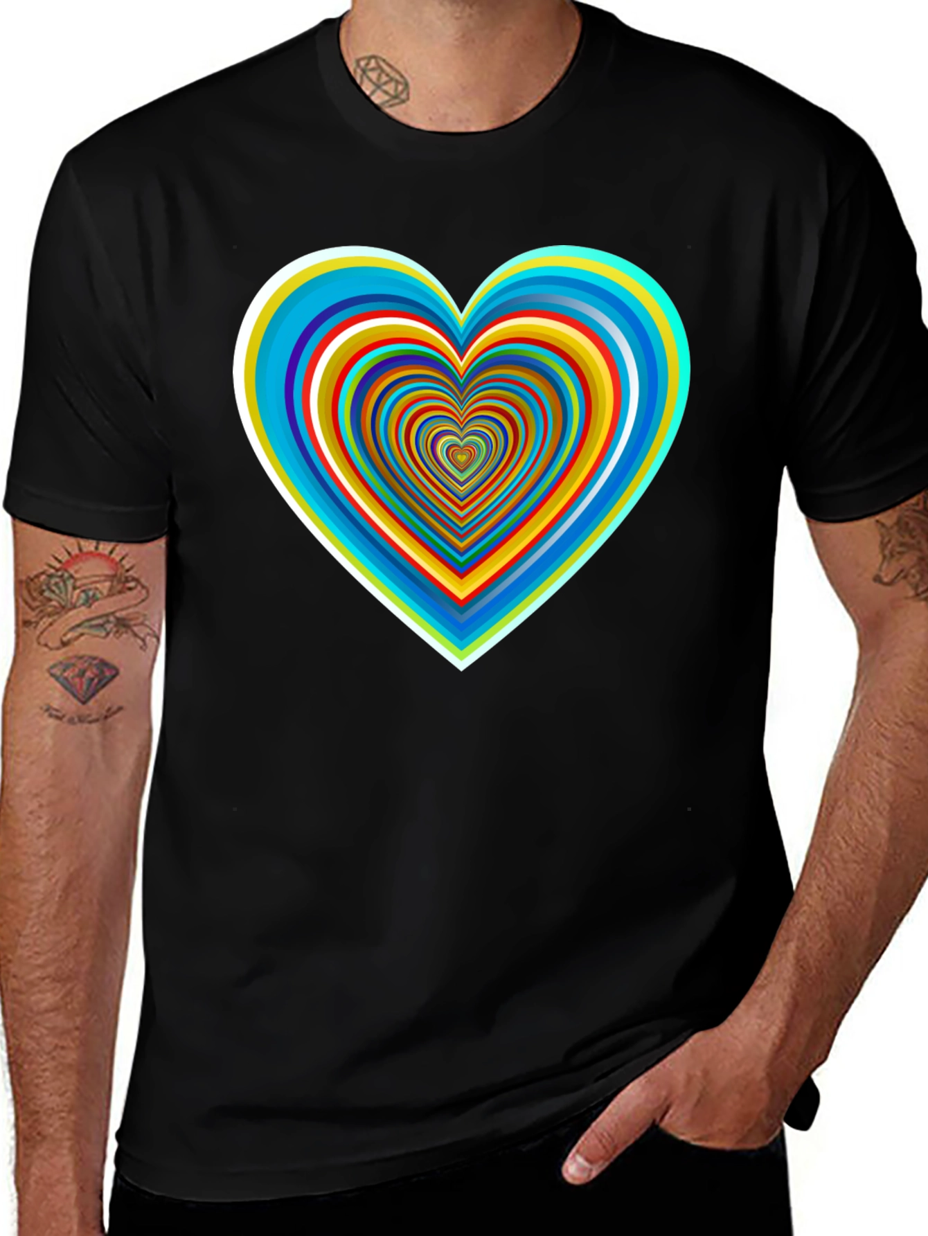 Psychedelic Heart Graphic Tee - Stylish Black Shirt