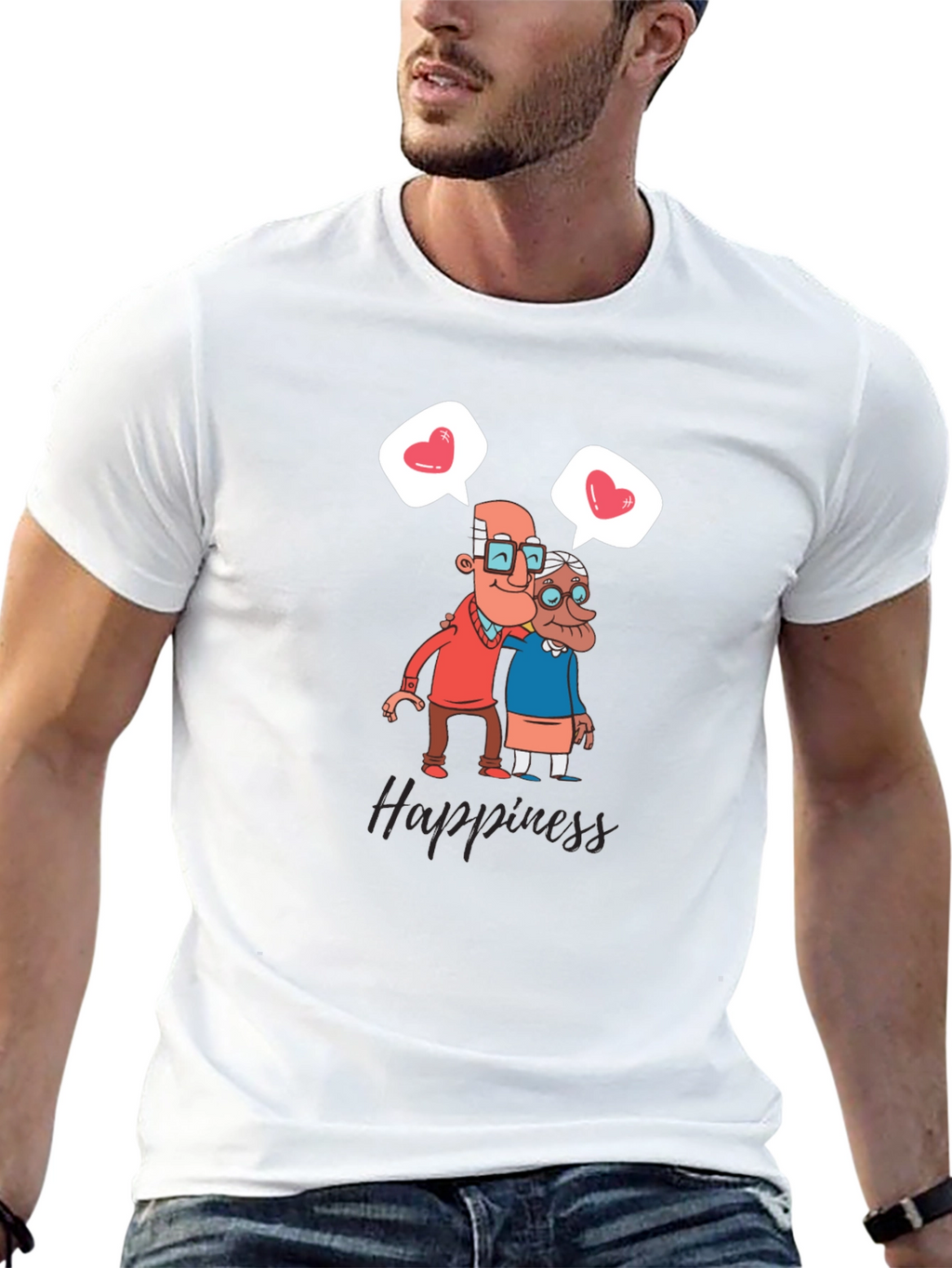 Happiness Graphic Tee - Sweet Old Couple Design