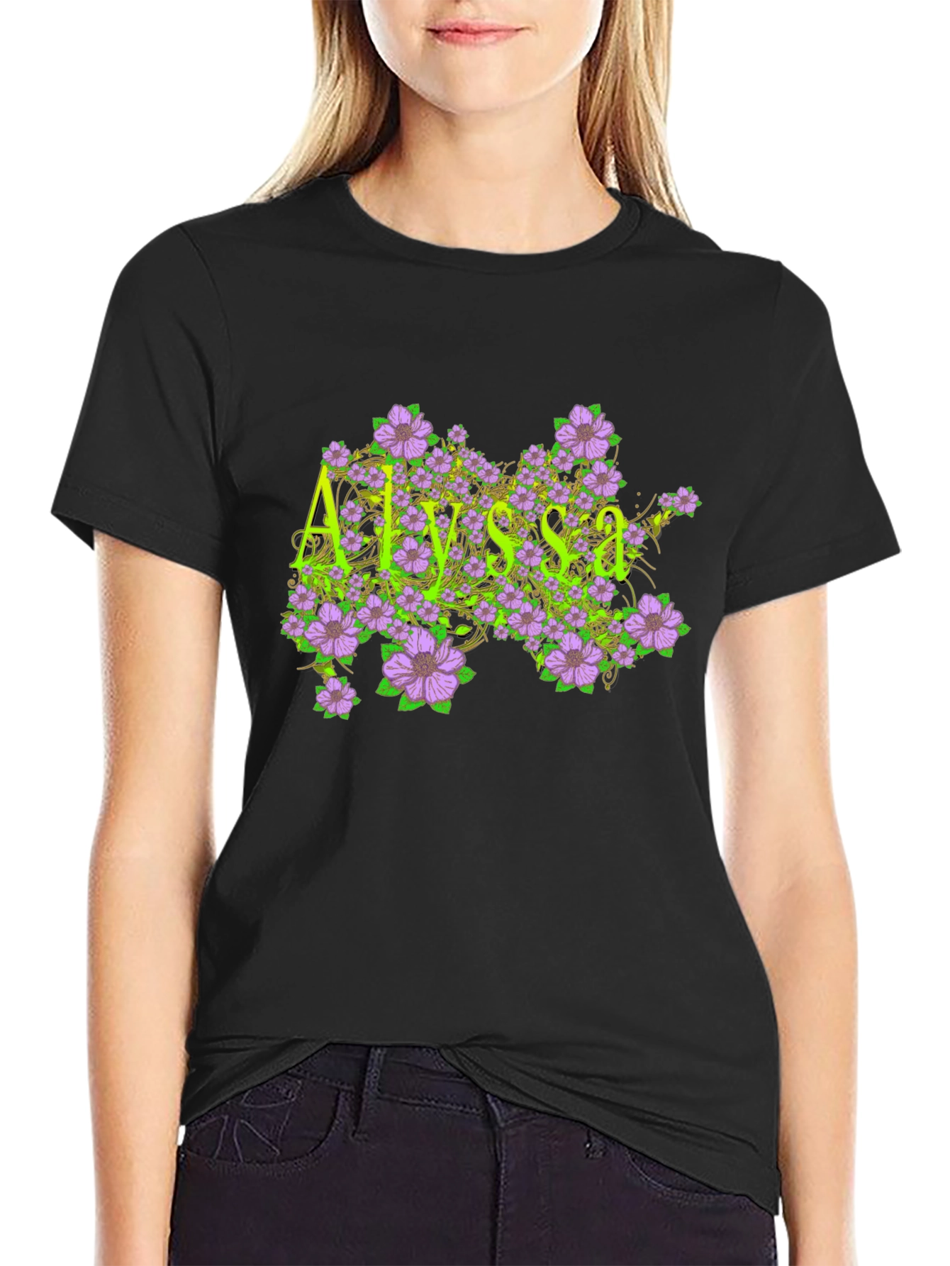 Floral Alyssa Graphic T-Shirt - Custom Name Design